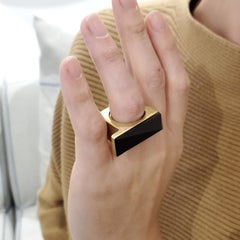 Marc Jacobs, bague géométrique de défilé 1992 en argent sterling doré avec bois d'ébène sculpté