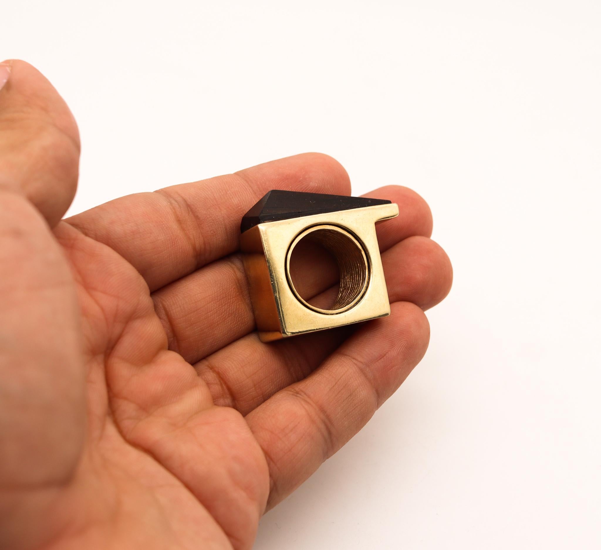 Marc Jacobs 1992 Runway Geometric Ring In Gilded Sterling With Carved Ebony Wood 1