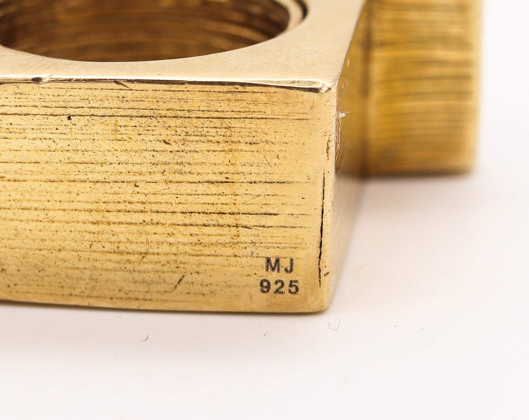Marc Jacobs 1992 Runway Geometric Ring In Gilded Sterling With Carved Ebony Wood 2