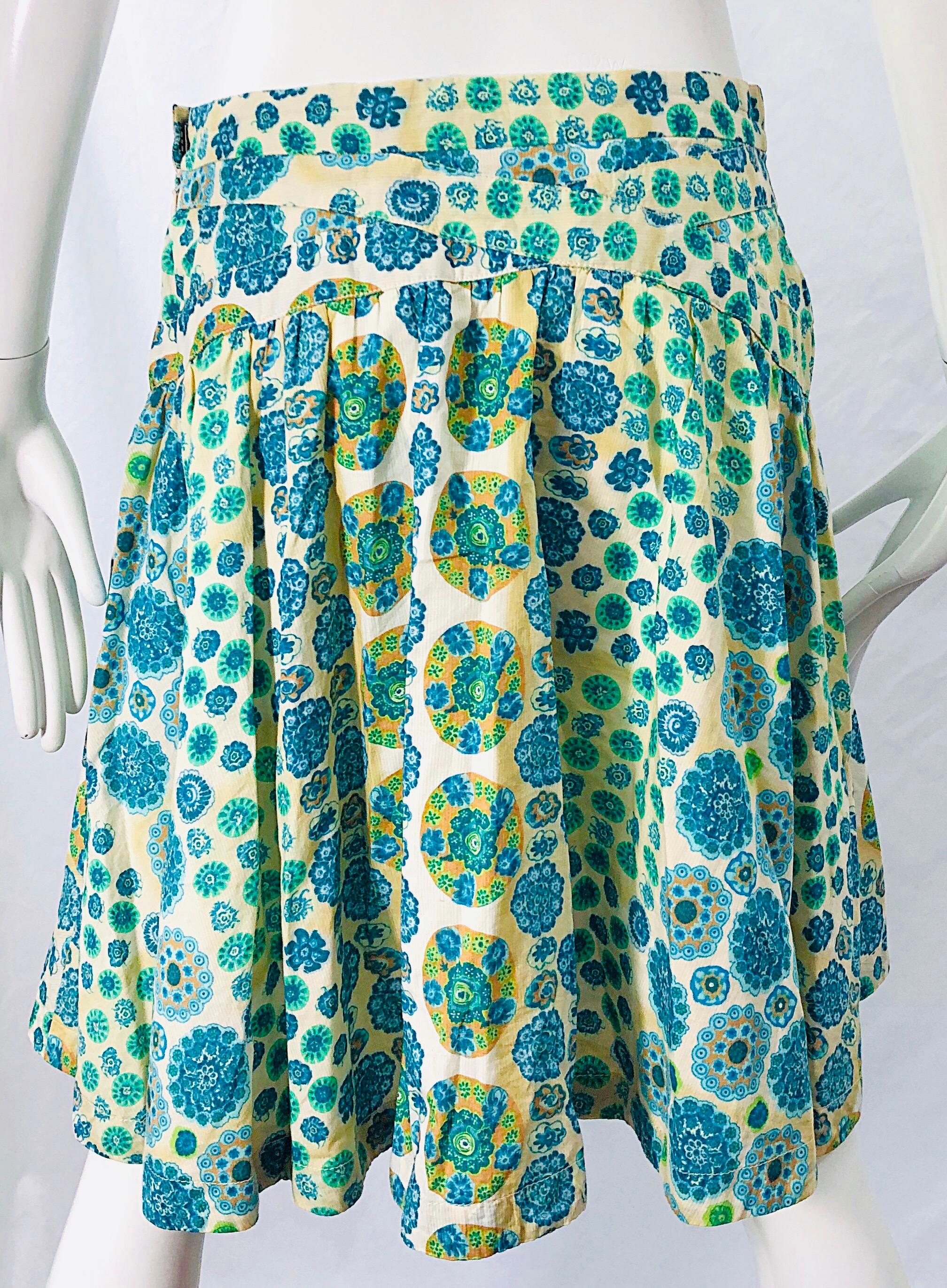 Marc Jacobs 2000s Blue Green Orange Cotton Low Rise Size 2 / 4 Skirt For Sale 5