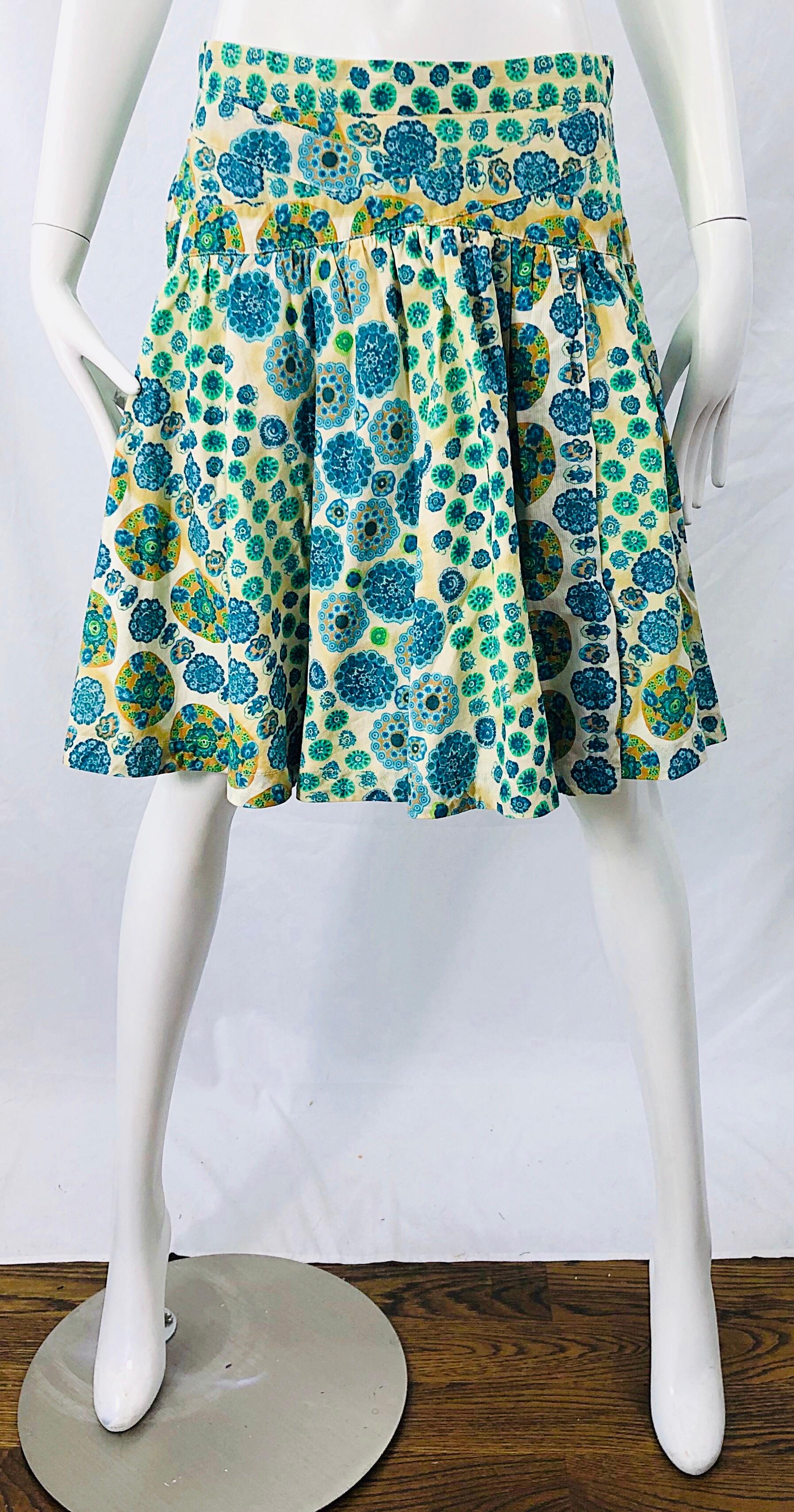 Marc Jacobs 2000s Blue Green Orange Cotton Low Rise Size 2 / 4 Skirt For Sale 6