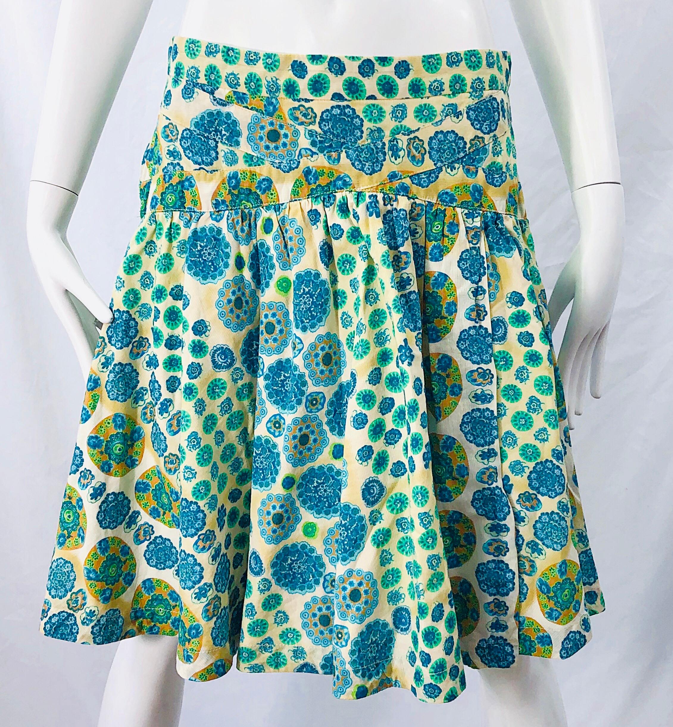 Women's Marc Jacobs 2000s Blue Green Orange Cotton Low Rise Size 2 / 4 Skirt For Sale
