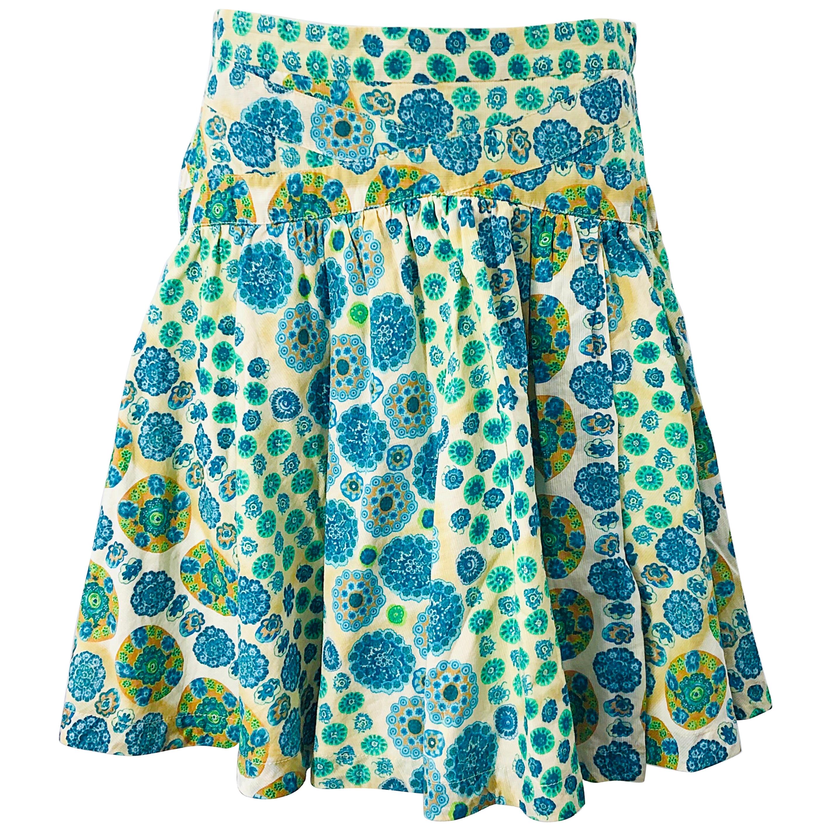 Marc Jacobs 2000s Blue Green Orange Cotton Low Rise Size 2 / 4 Skirt For Sale