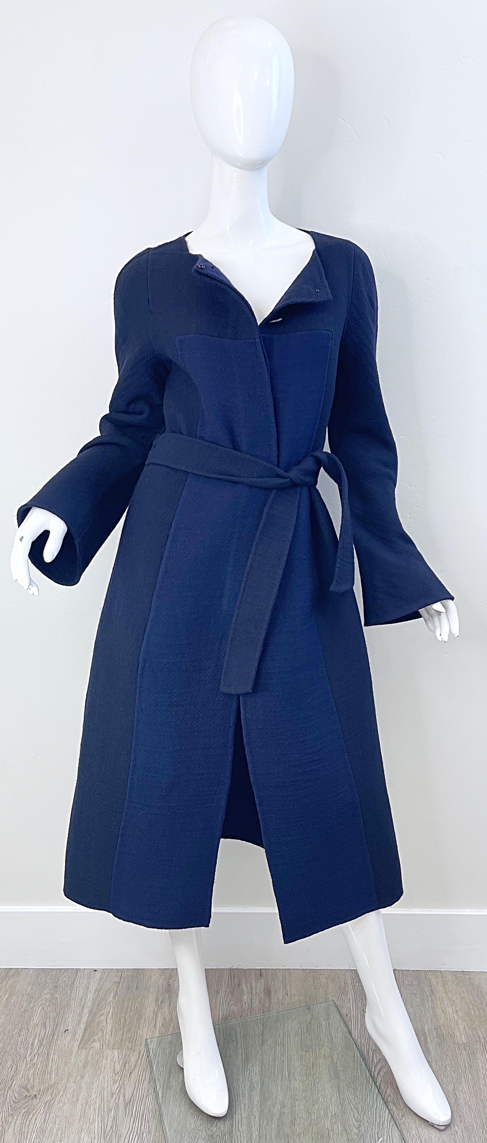 Marc Jacobs 2000s Size 8 Navy Blue Wool Belted Color Block Y2K Jacket Coat For Sale 6