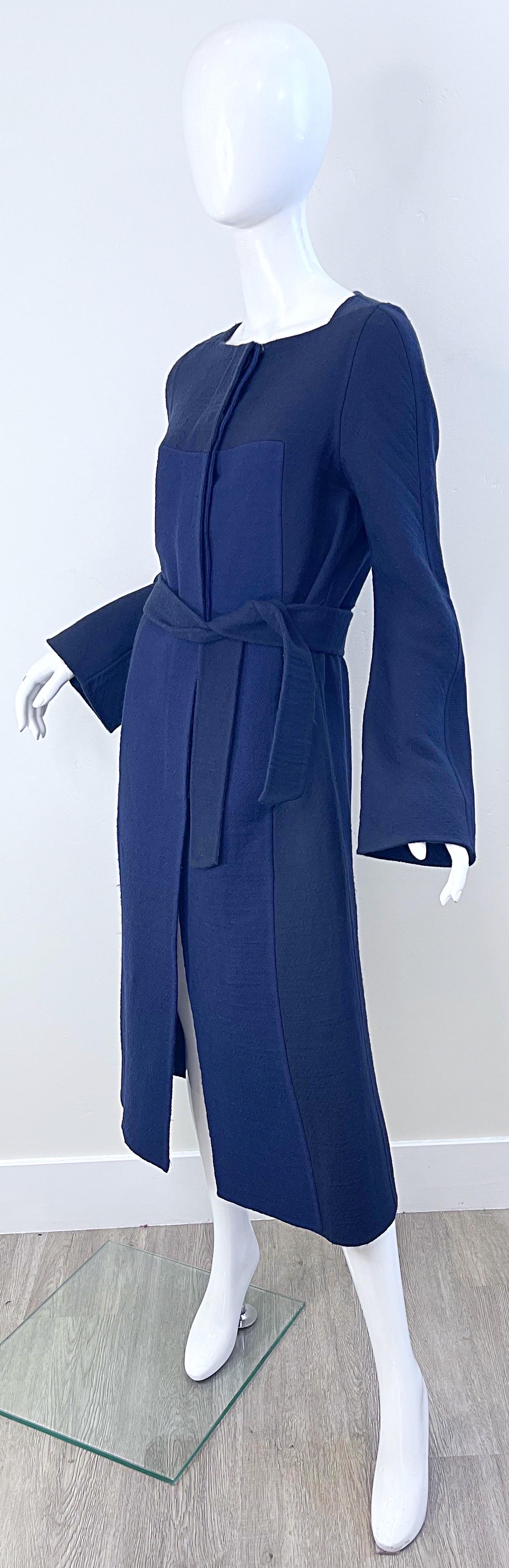 Marc Jacobs 2000s Size 8 Navy Blue Wool Belted Color Block Y2K Jacket Coat For Sale 7