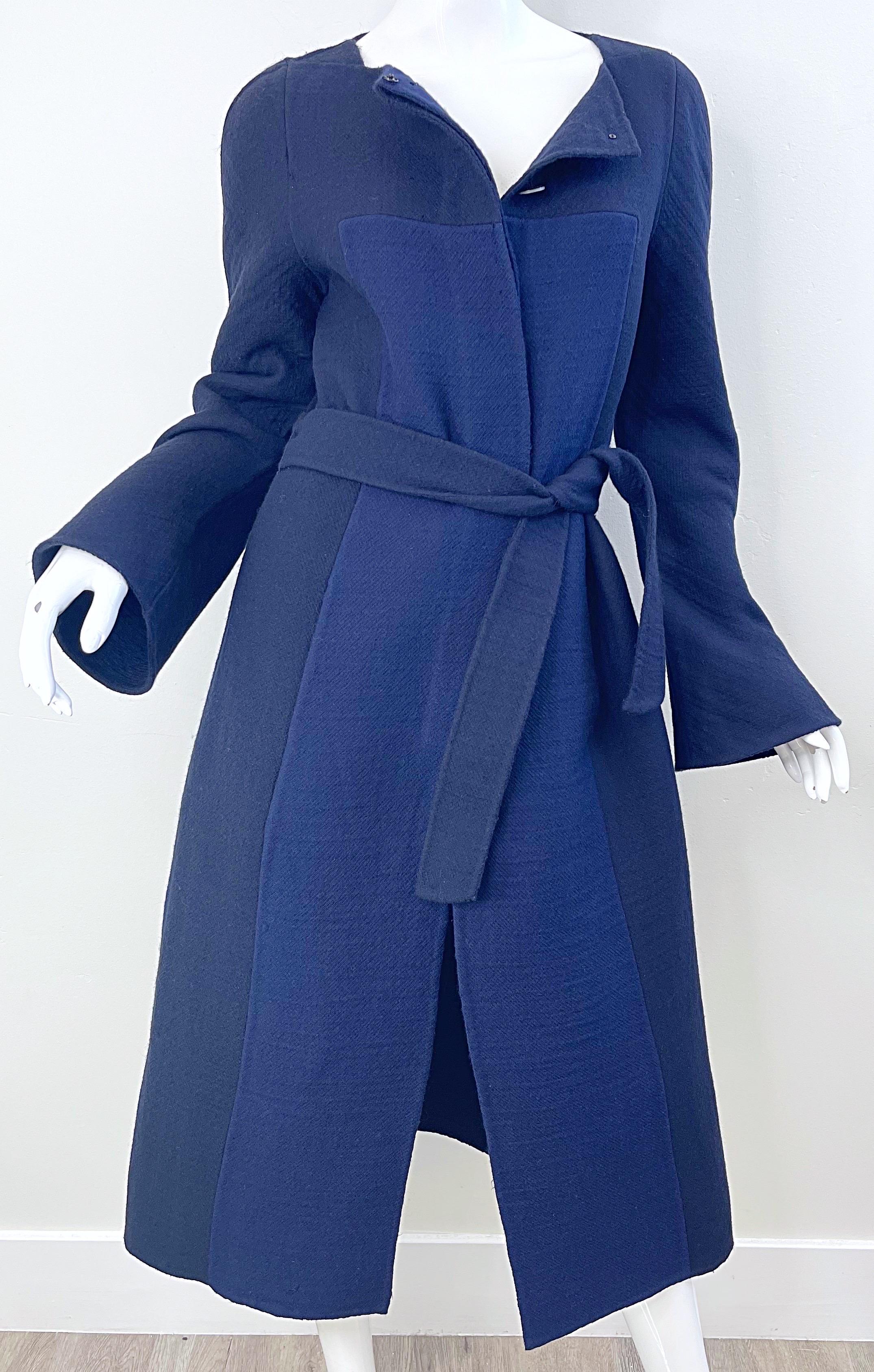 Marc Jacobs 2000s Size 8 Navy Blue Wool Belted Color Block Y2K Jacket Coat For Sale 8