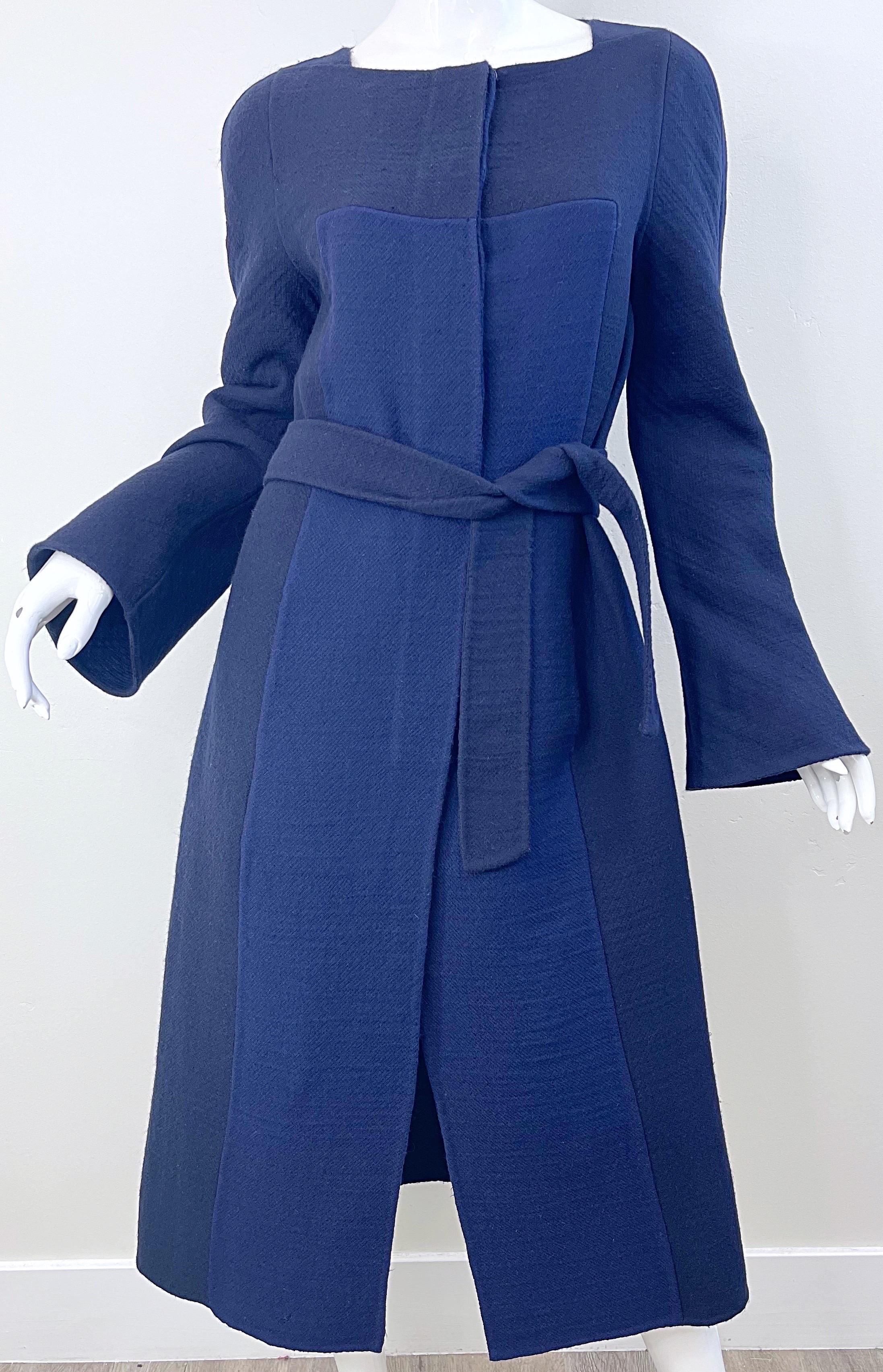 Marc Jacobs 2000s Size 8 Navy Blue Wool Belted Color Block Y2K Jacket Coat For Sale 9