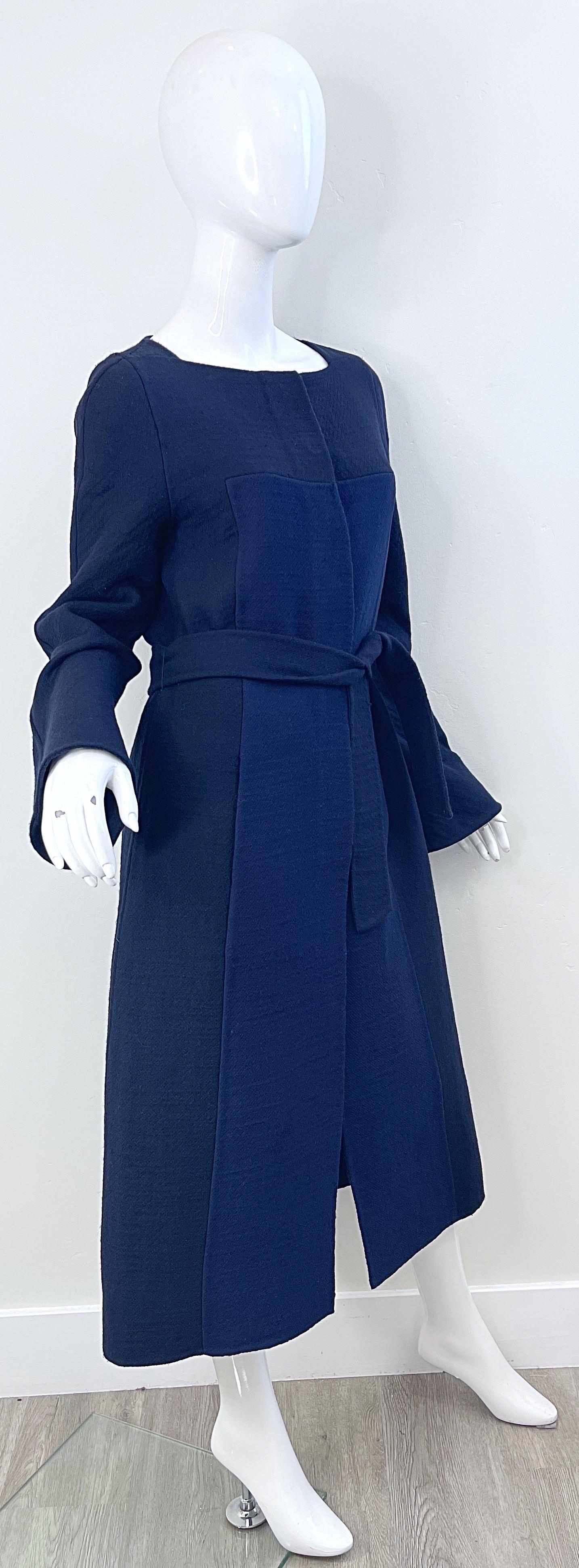 Marc Jacobs 2000s Size 8 Navy Blue Wool Belted Color Block Y2K Jacket Coat For Sale 12