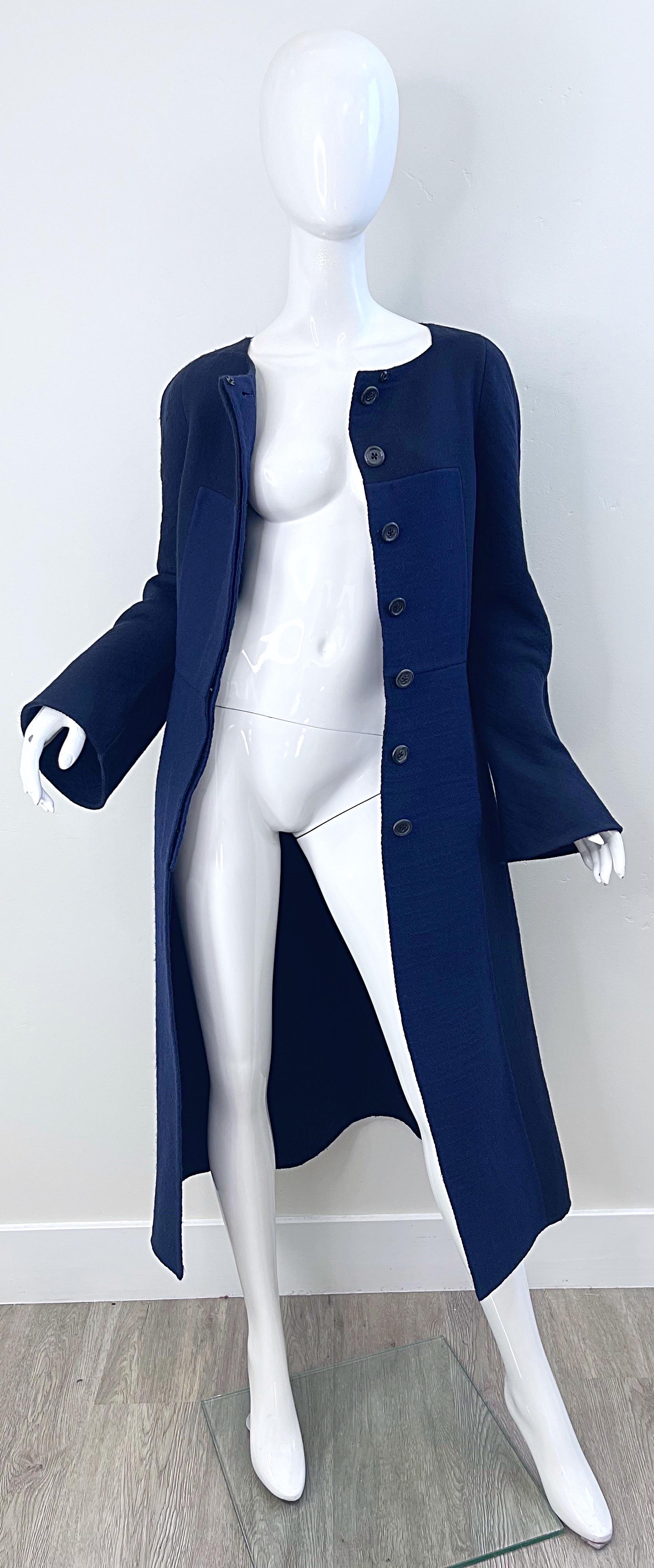 Marc Jacobs 2000s Size 8 Navy Blue Wool Belted Color Block Y2K Jacket Coat For Sale 13