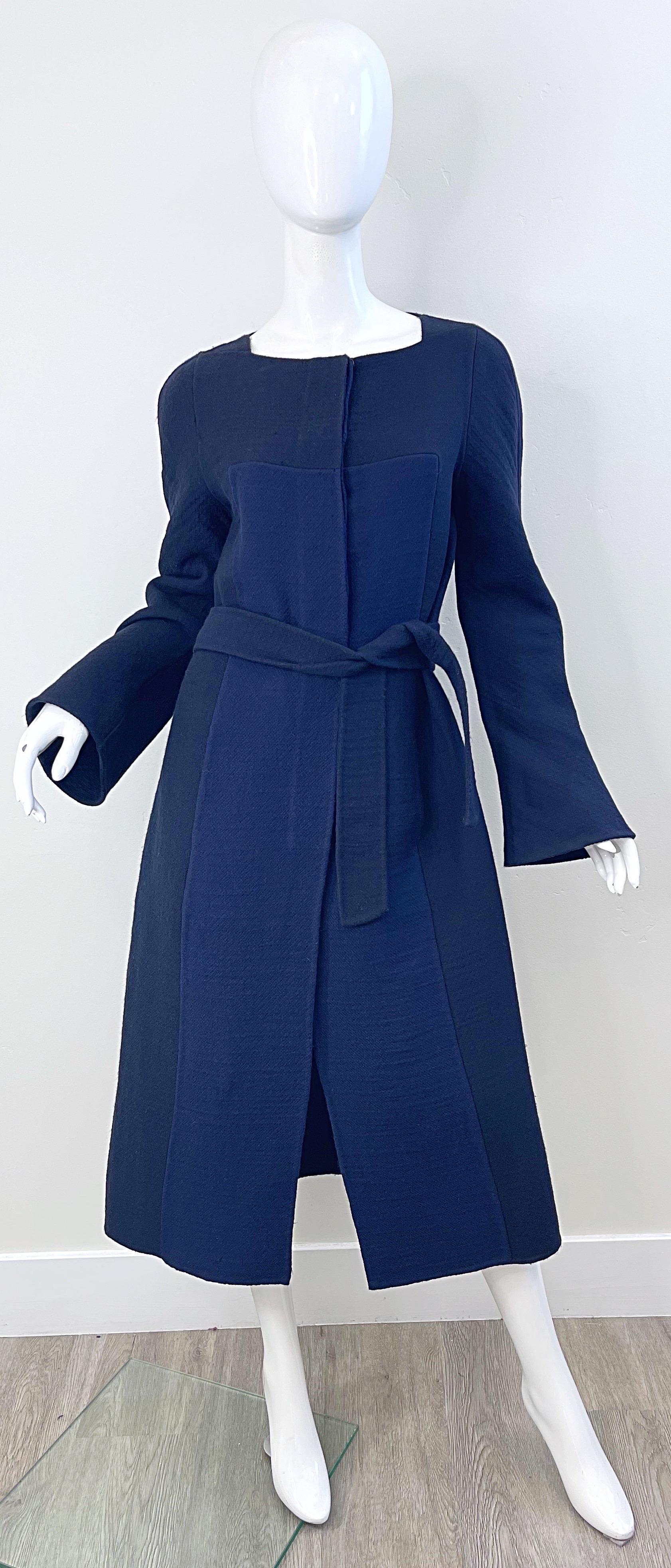 Marc Jacobs 2000s Size 8 Navy Blue Wool Belted Color Block Y2K Jacket Coat For Sale 14