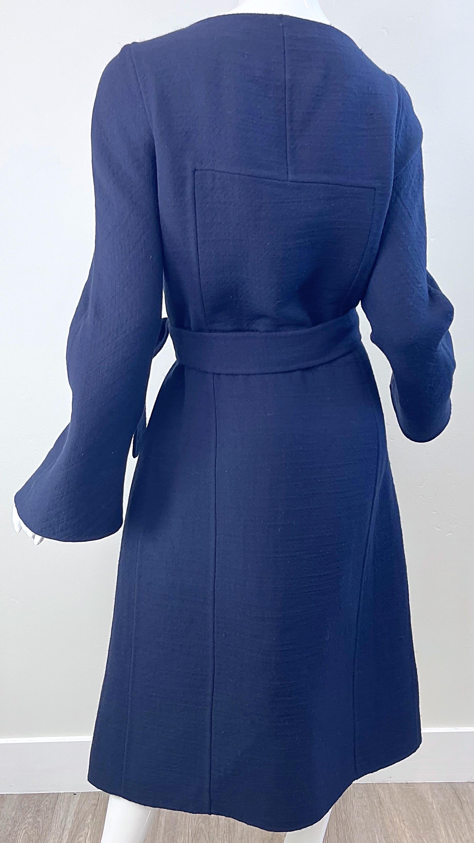 Women's Marc Jacobs 2000s Size 8 Navy Blue Wool Belted Color Block Y2K Jacket Coat For Sale