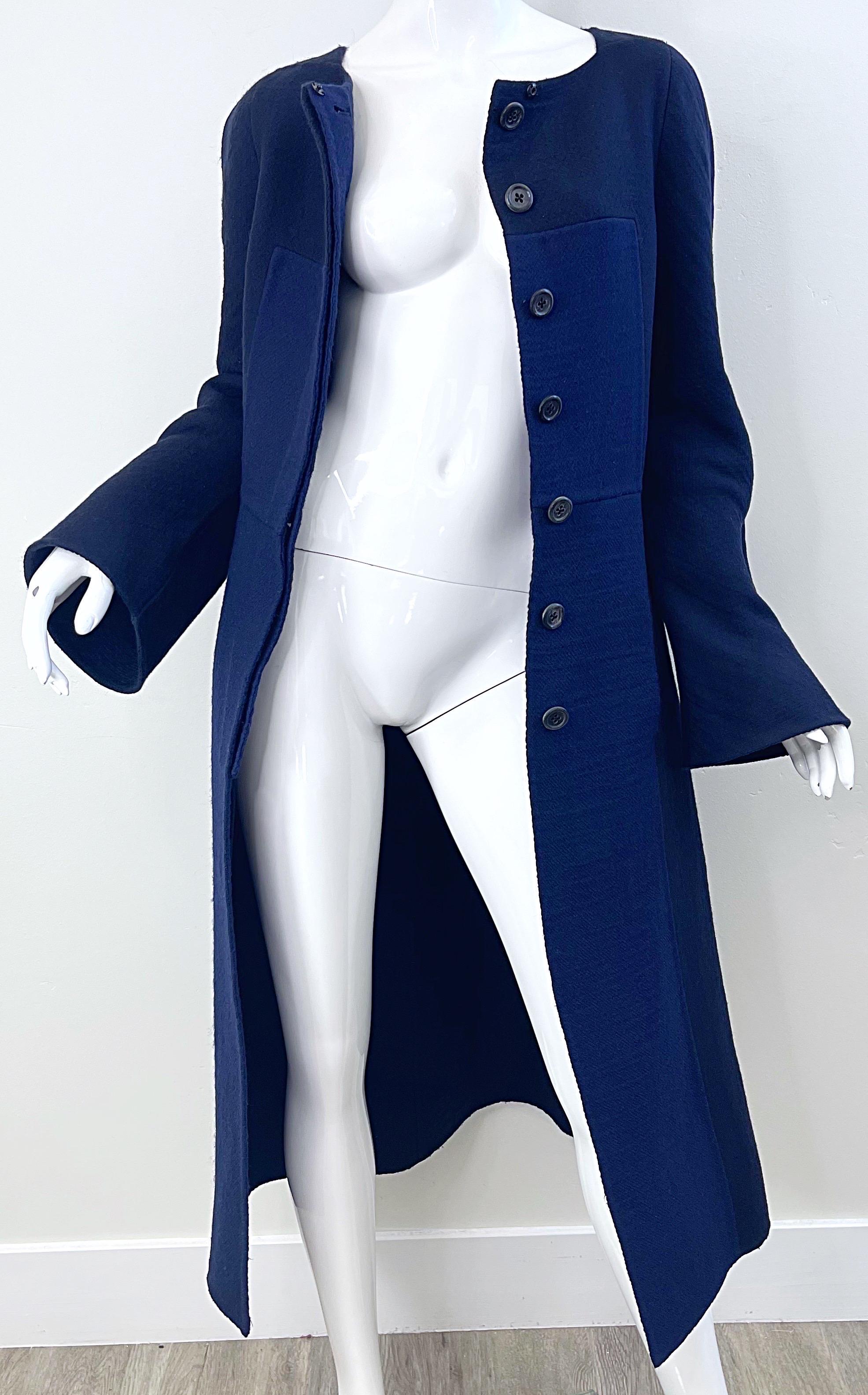 Marc Jacobs 2000s Size 8 Navy Blue Wool Belted Color Block Y2K Jacket Coat For Sale 3