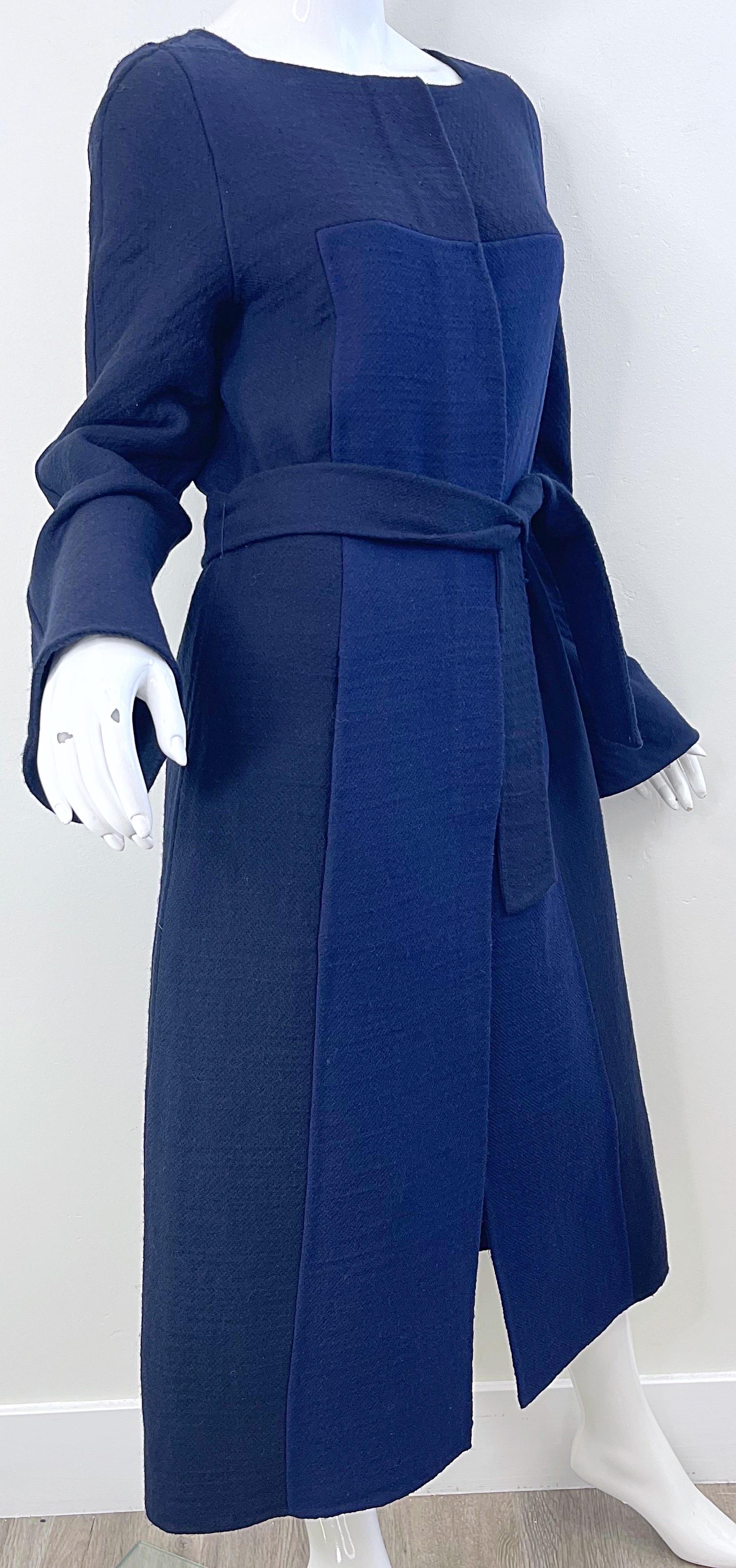 Marc Jacobs 2000s Size 8 Navy Blue Wool Belted Color Block Y2K Jacket Coat For Sale 5