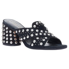 MARC JACOBS 2017 Aurora black suede dome studded crossover block heel mules EU37