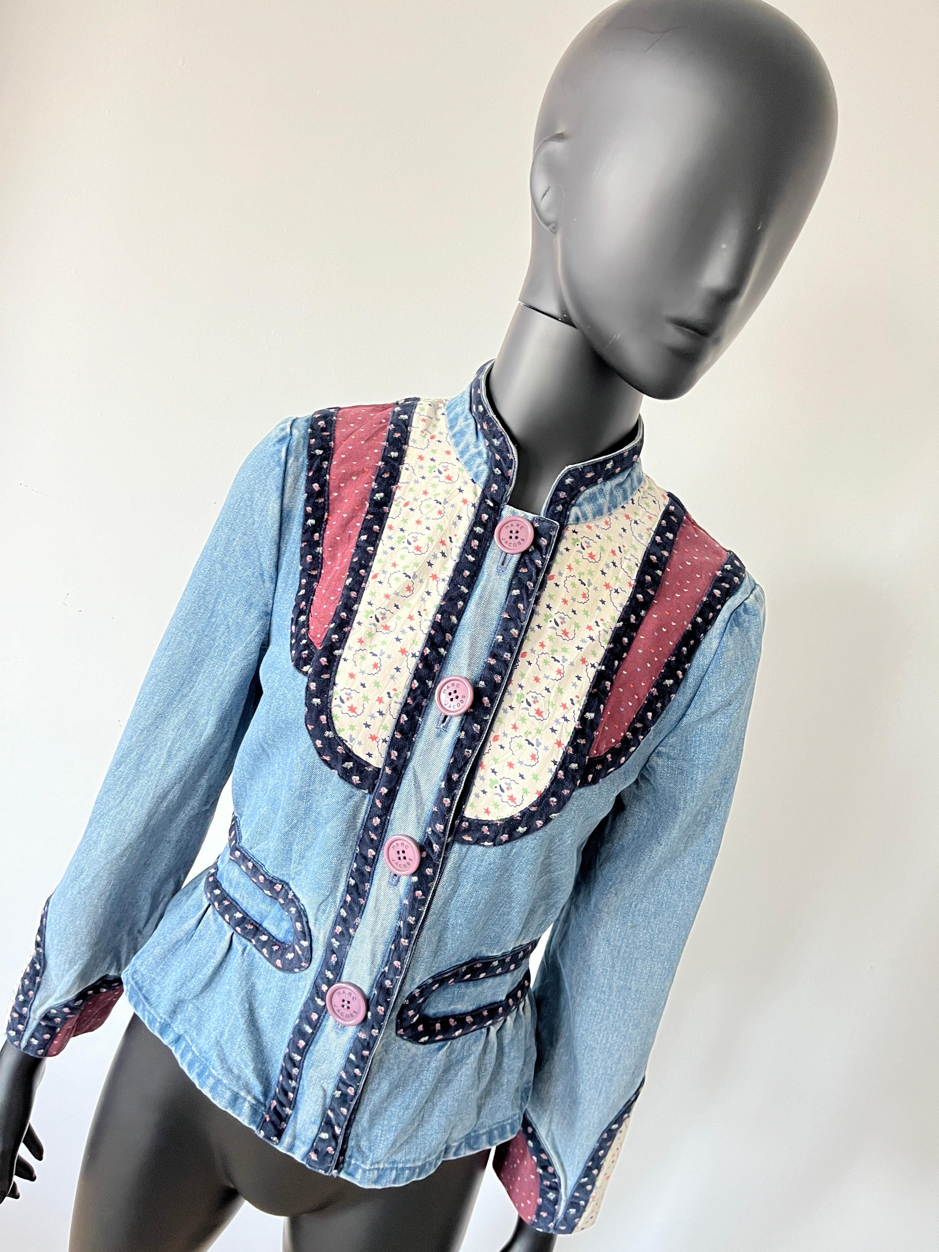 Gray Marc Jacobs archive 2000s denim and floral print patchwork jacket