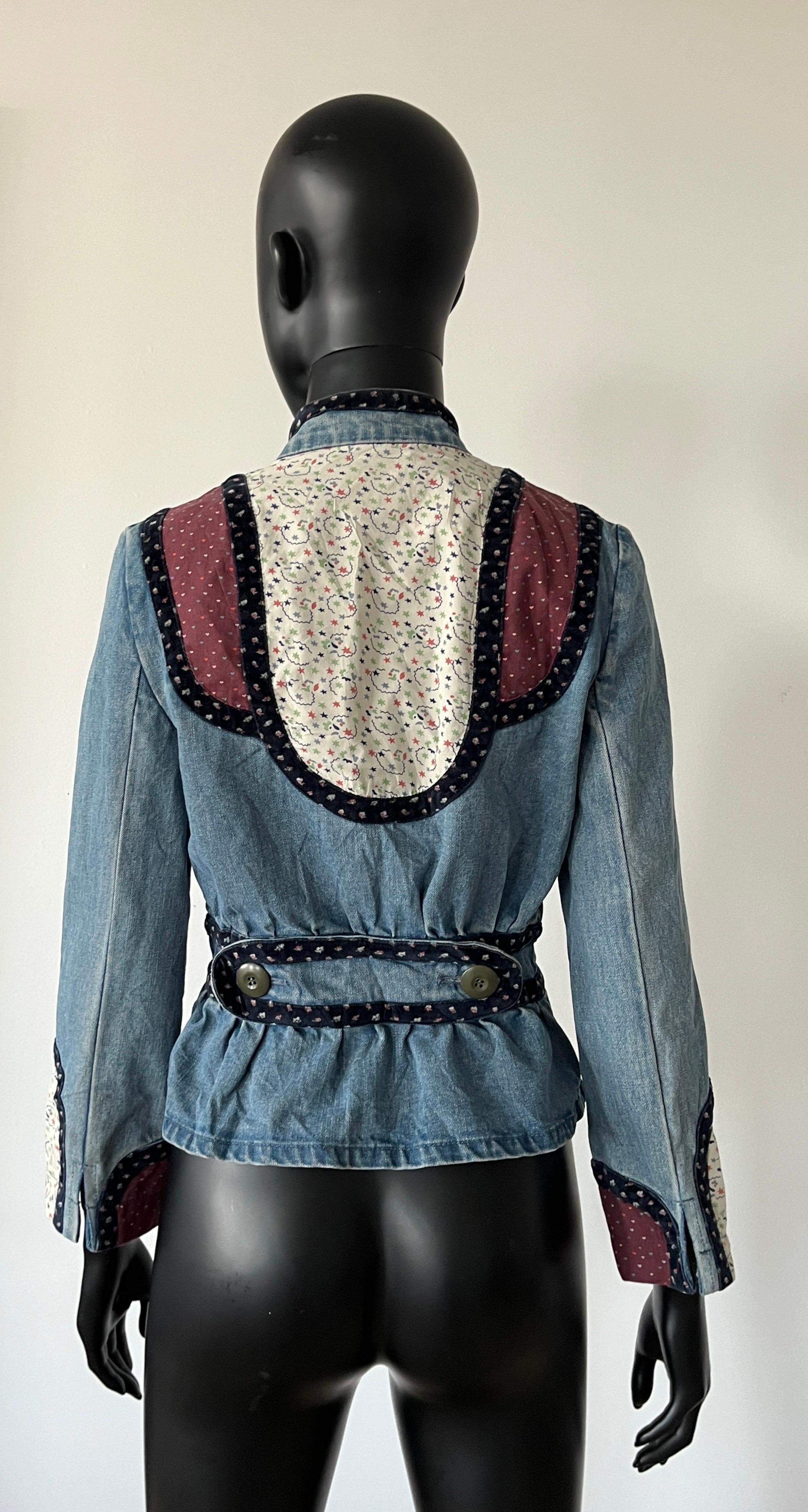 Marc Jacobs archive 2000s denim and floral print patchwork jacket In Good Condition In COLLINGWOOD, AU