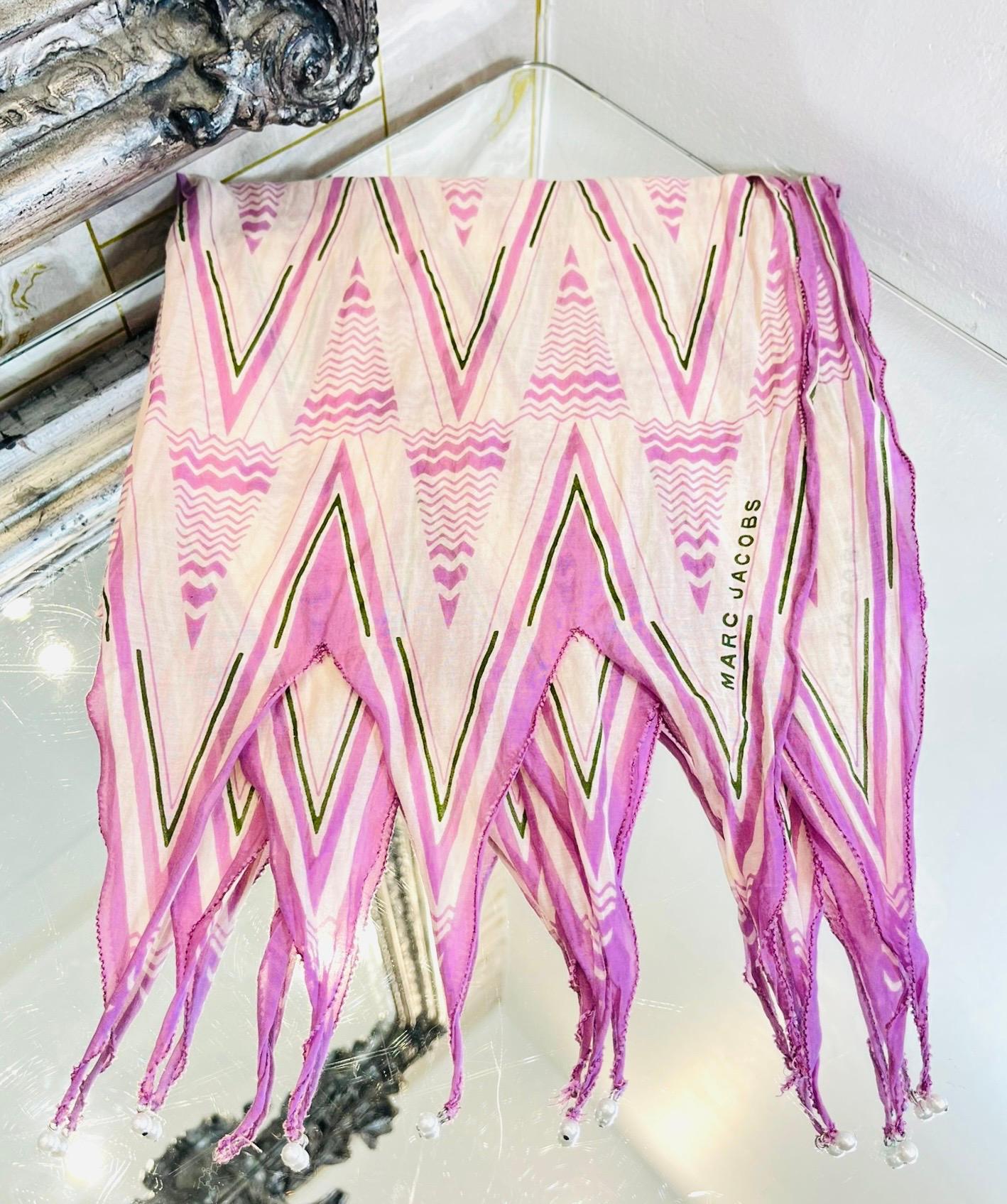 Marc Jacobs Aztec Print Cotton Scarf With Pearl Trim In Good Condition For Sale In London, GB