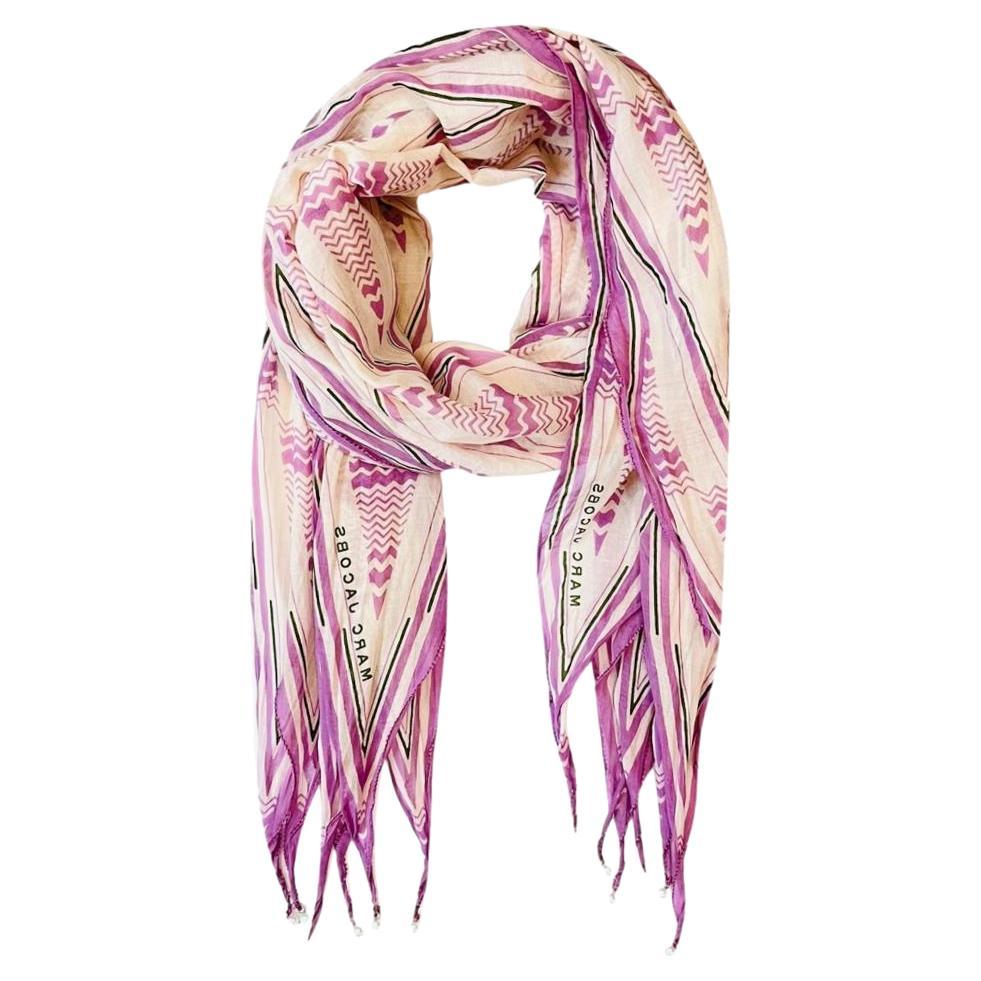 Marc Jacobs Aztec Print Cotton Scarf With Pearl Trim For Sale