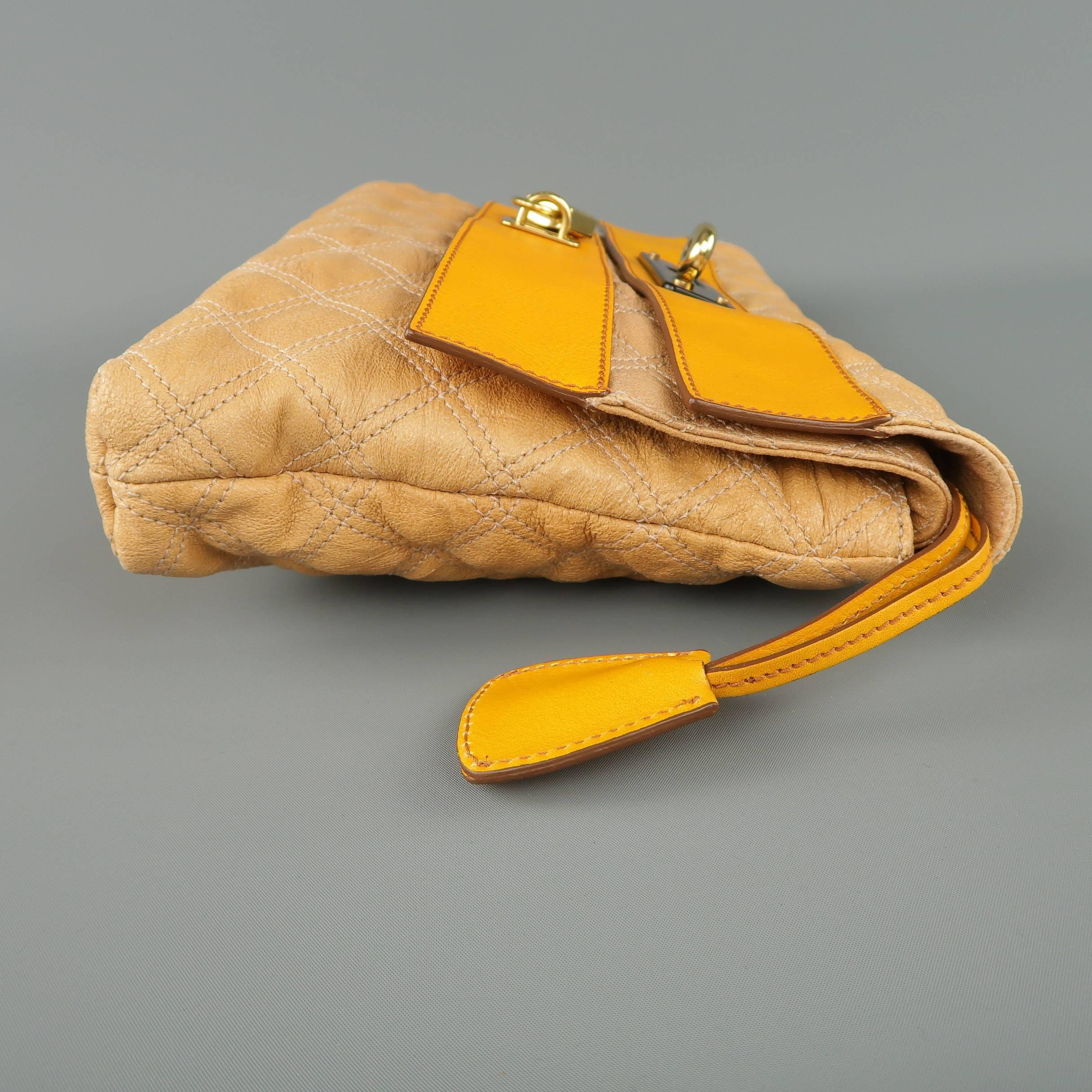 Orange MARC JACOBS Beige & Gold Quilted Leather Lock Clutch Handbag