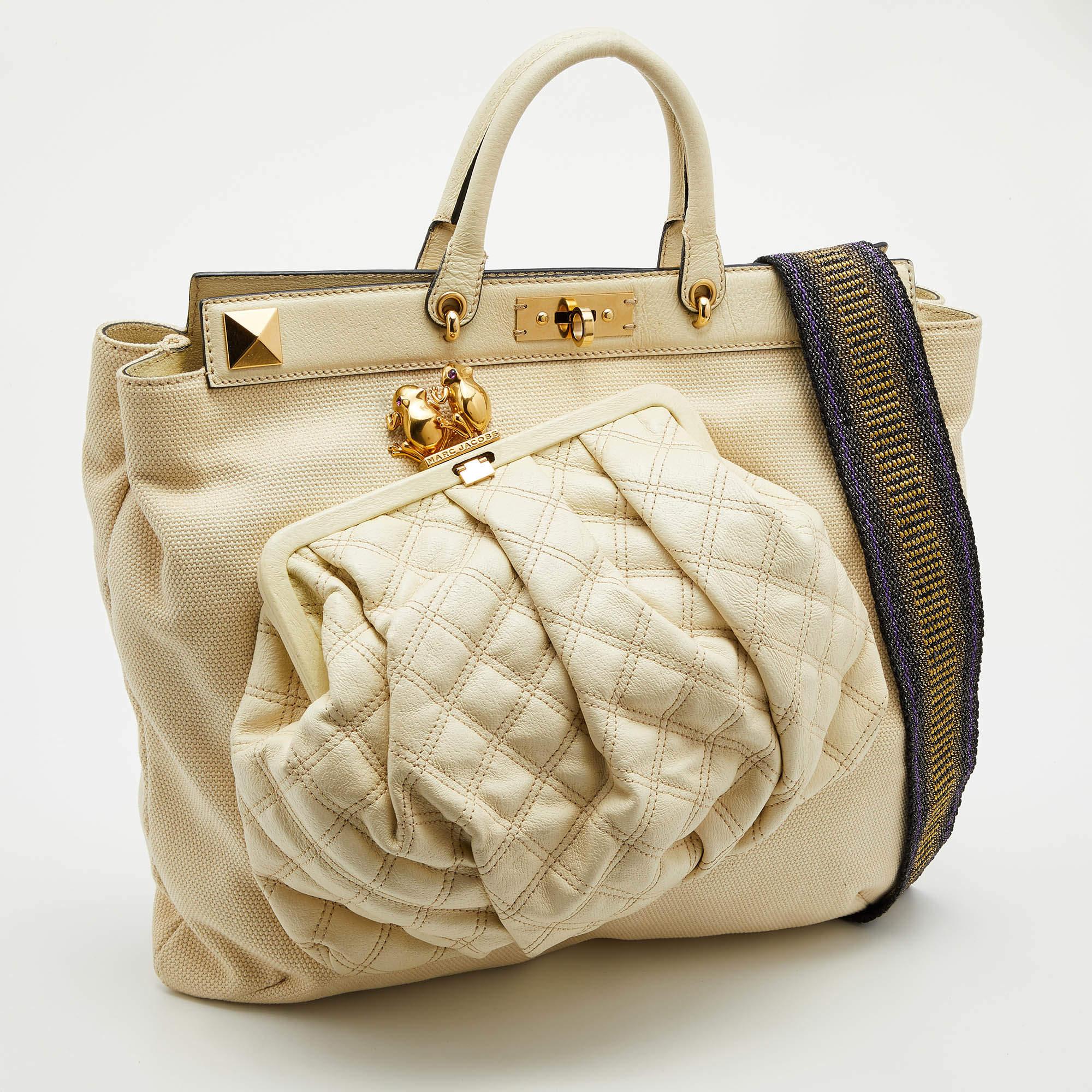 Marc Jacobs Beige Canvas and Leather Large Robert Duffy Bag on Bag Tote In Fair Condition In Dubai, Al Qouz 2