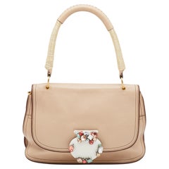 Marc Jacobs Beige Leather Crystal Embellished Flap Top Handle Bag