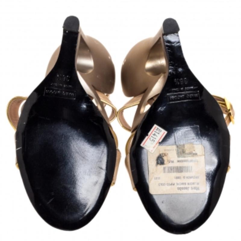 Women's Marc Jacobs Beige Leather Piping Heart Wedge Ankle Strap Sandals Size 36.5 For Sale