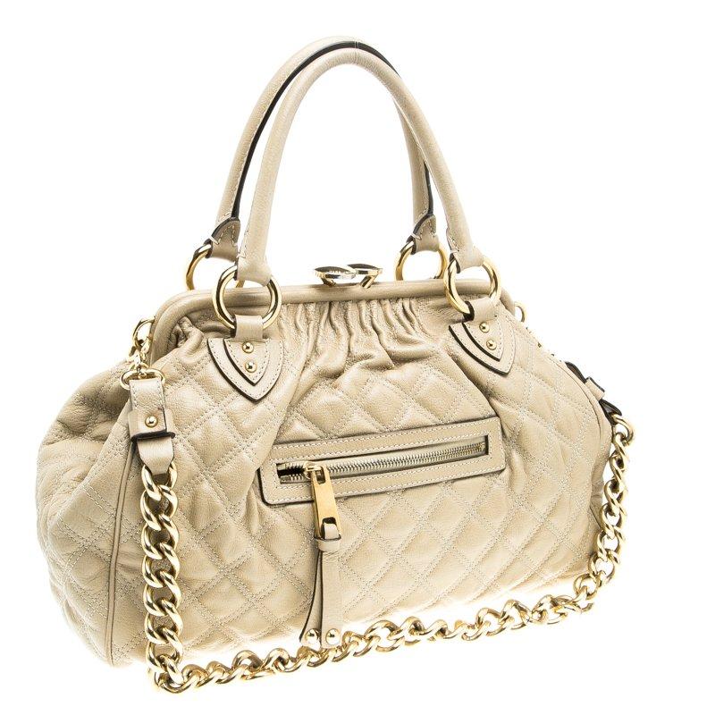 Marc Jacobs Beige Quilted Leather Stam Satchel In Good Condition In Dubai, Al Qouz 2