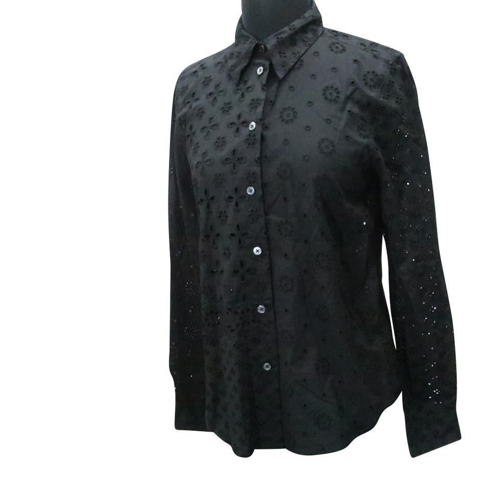 Marc Jacobs Black All-over Embroidered Eyelet Collared Spring Button-down Top In Good Condition For Sale In Downey, CA