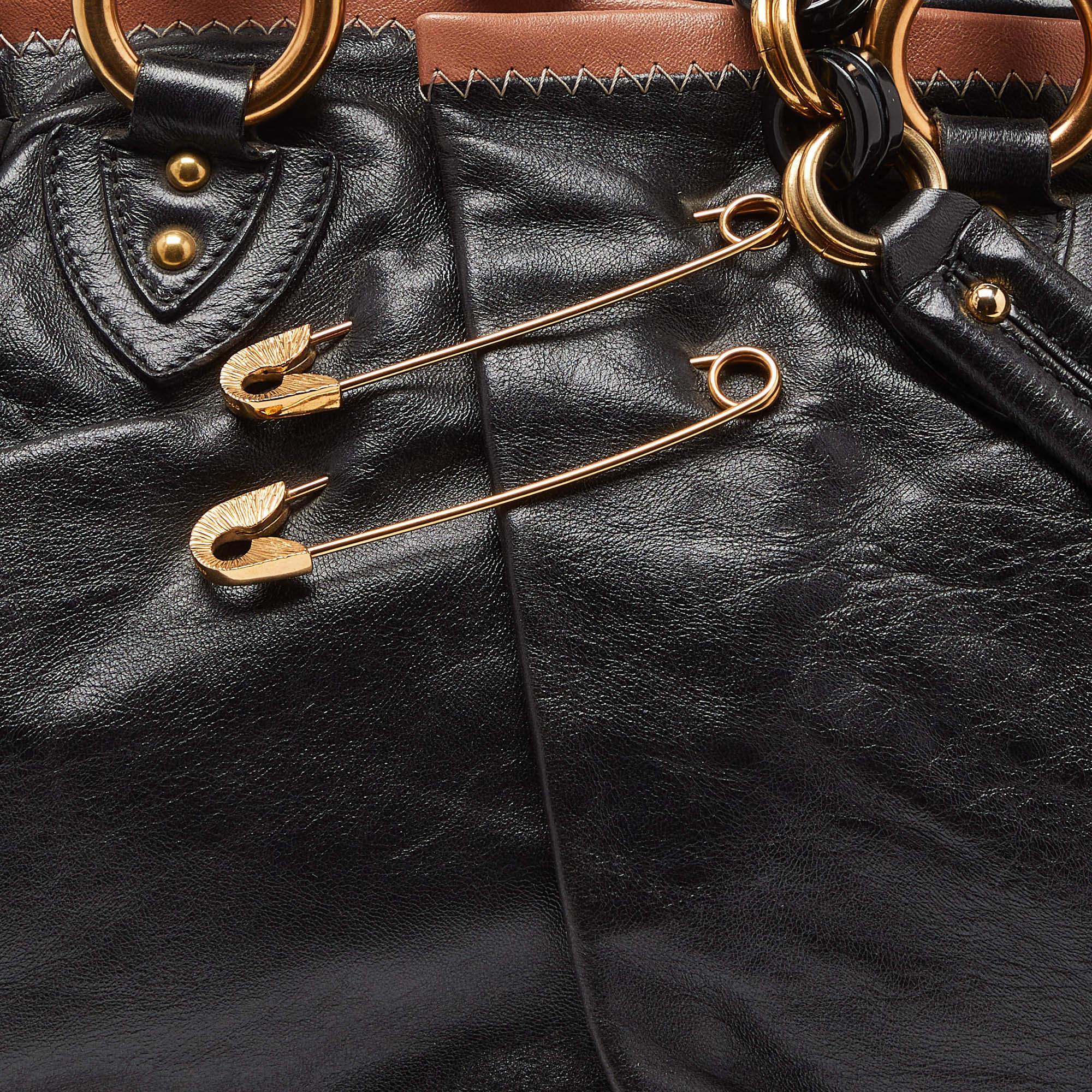 Marc Jacobs Black/Beige Leather Safety Pin Stam Satchel 1