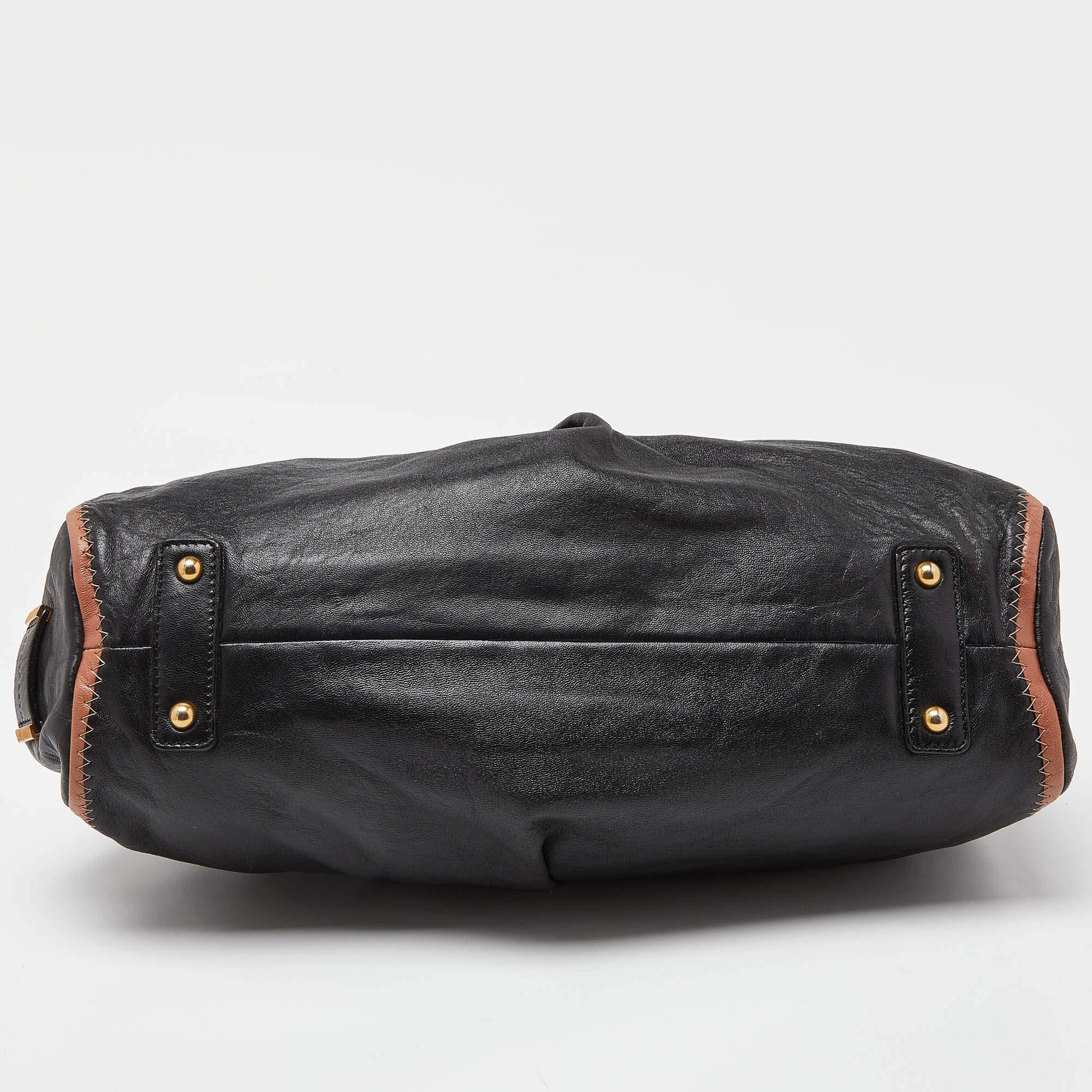 Marc Jacobs Black/Beige Leather Safety Pin Stam Satchel 2