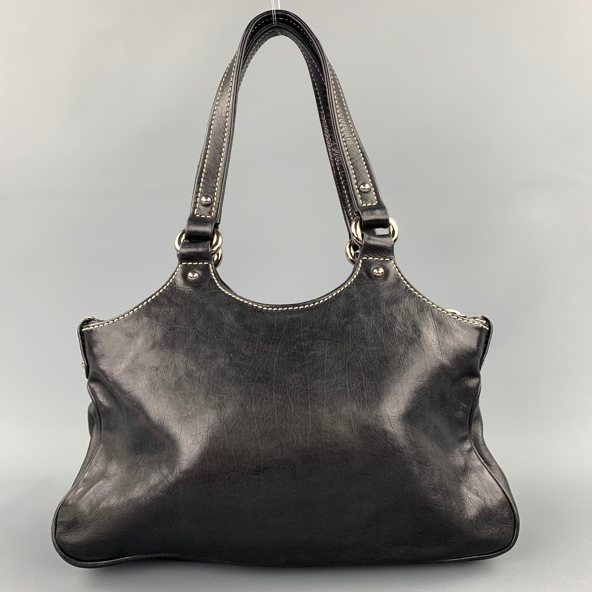 MARC JACOBS Black Contrast Stitch Leather Top Handles Handbag In Good Condition In San Francisco, CA