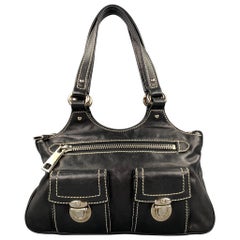MARC JACOBS Black Contrast Stitch Leather Top Handles Handbag