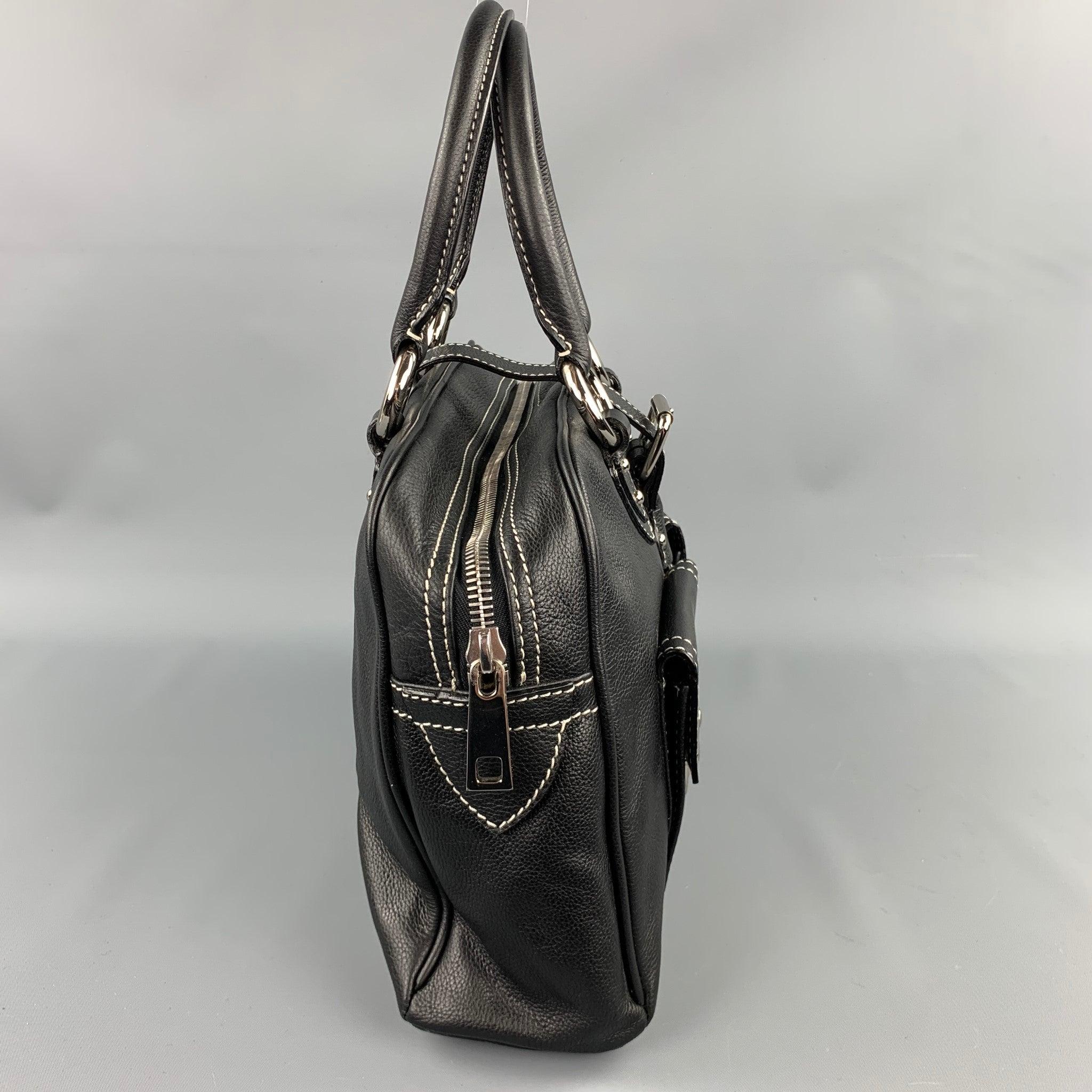 MARC JACOBS Black Contrast Stitching Leather Top Handles Handbag In Good Condition For Sale In San Francisco, CA