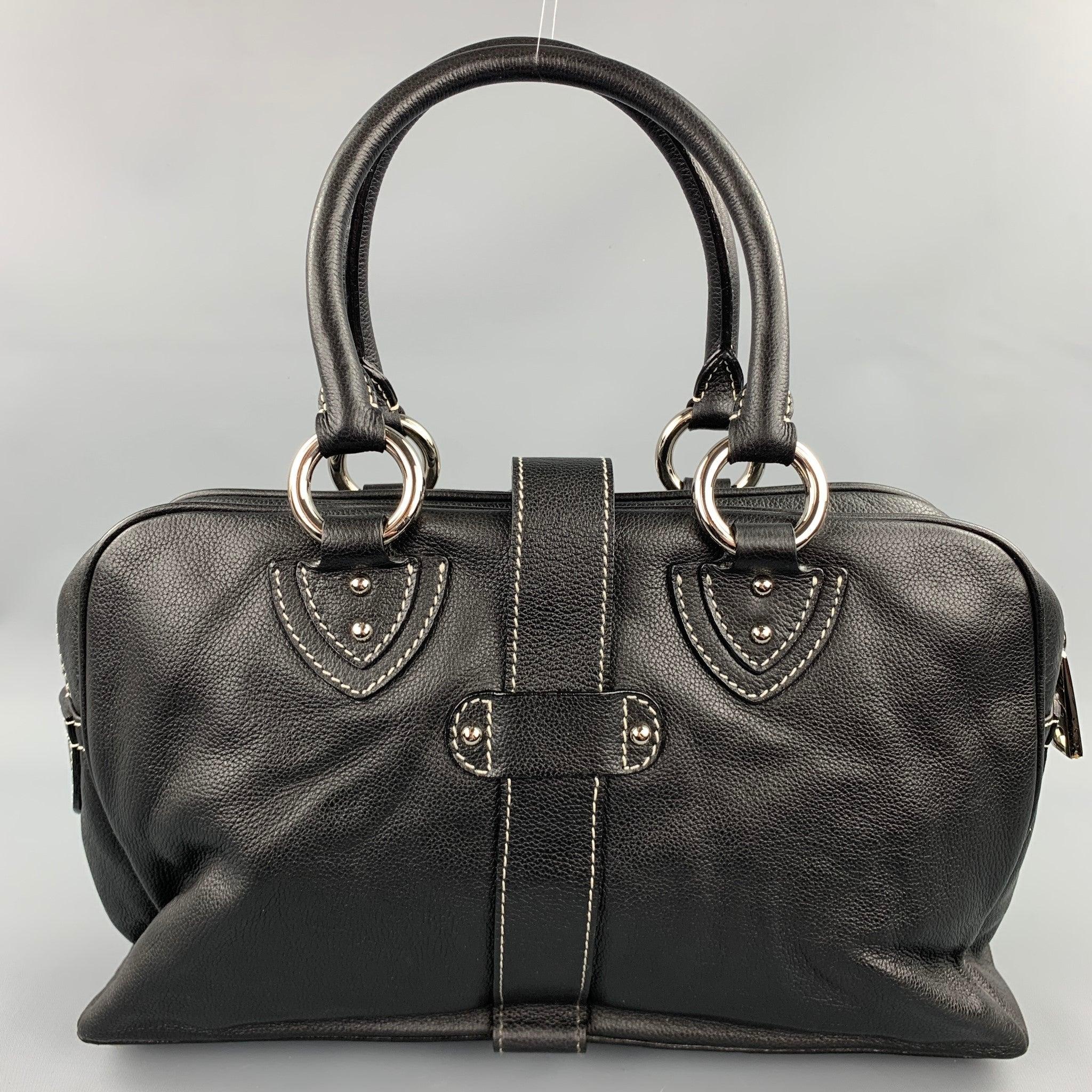 Women's MARC JACOBS Black Contrast Stitching Leather Top Handles Handbag For Sale