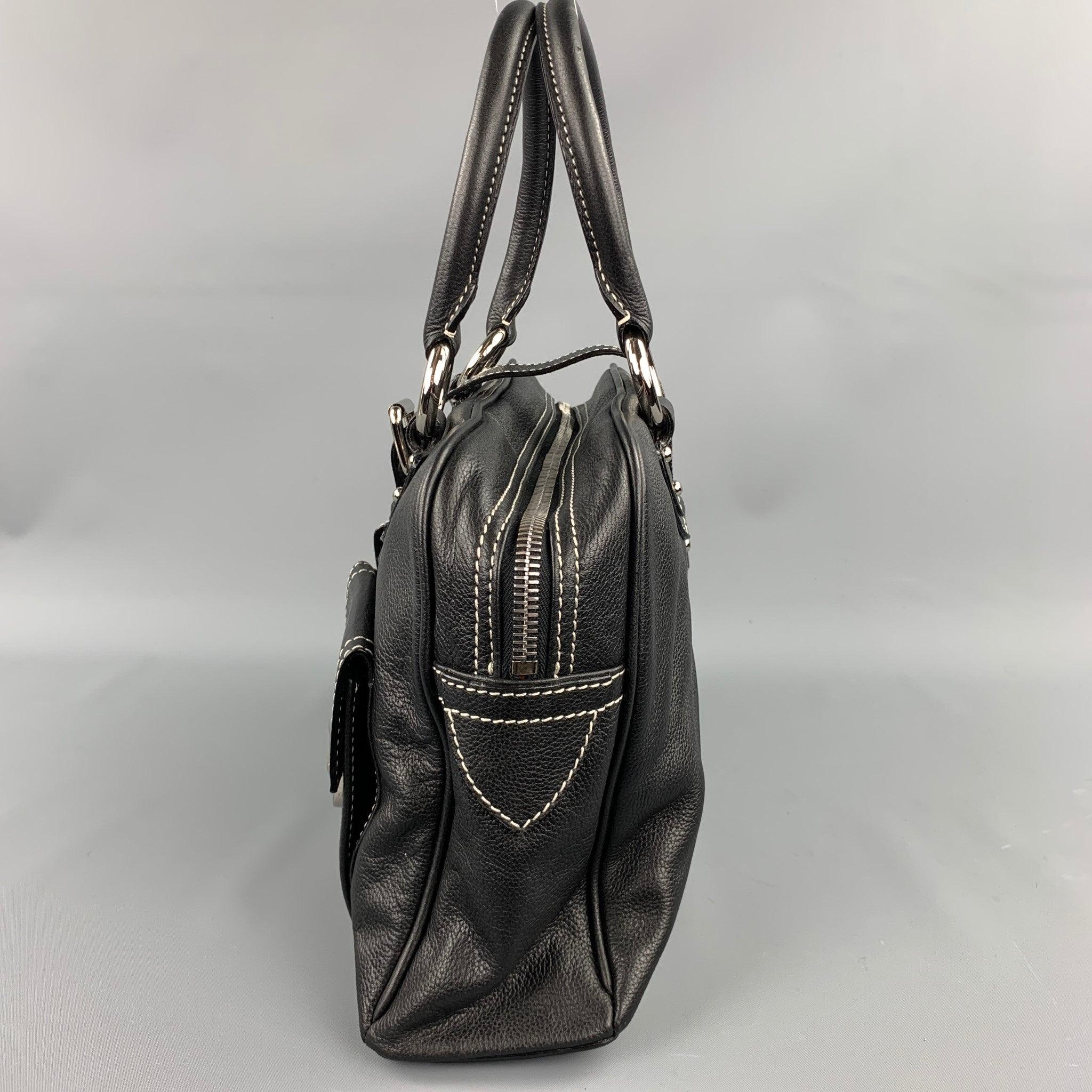 MARC JACOBS Black Contrast Stitching Leather Top Handles Handbag For Sale 1