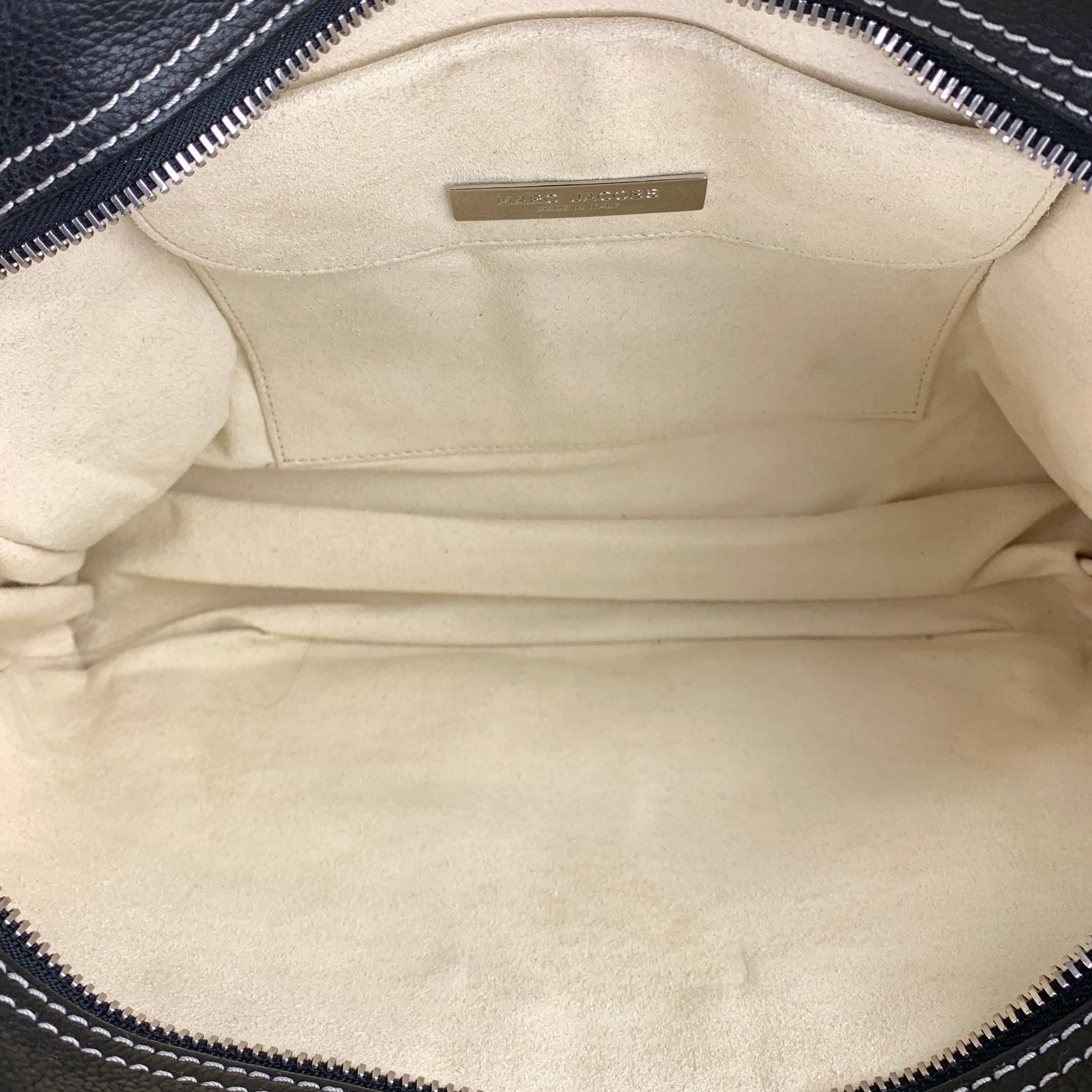 MARC JACOBS Black Contrast Stitching Leather Top Handles Handbag For Sale 3