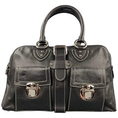 MARC JACOBS Black Contrast Stitching Leather Top Handles Handbag
