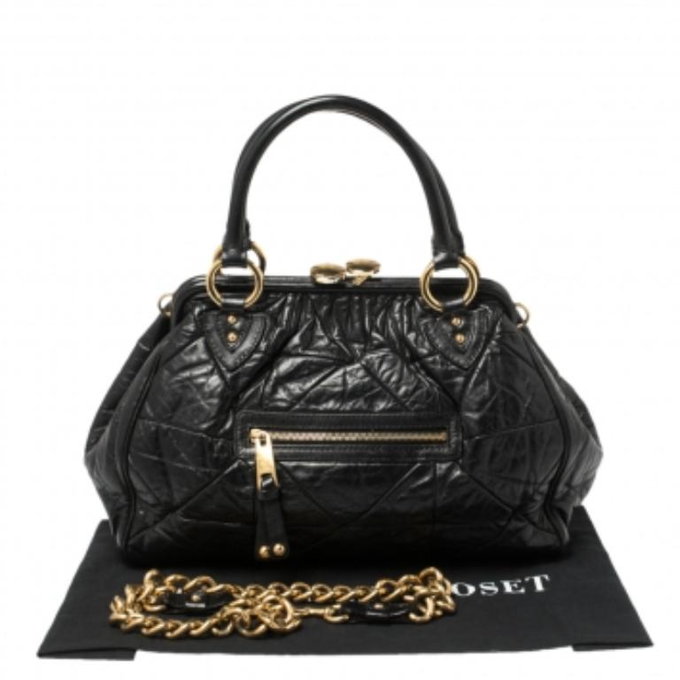 Marc Jacobs Black Crinkled Leather Stam Satchel For Sale 6