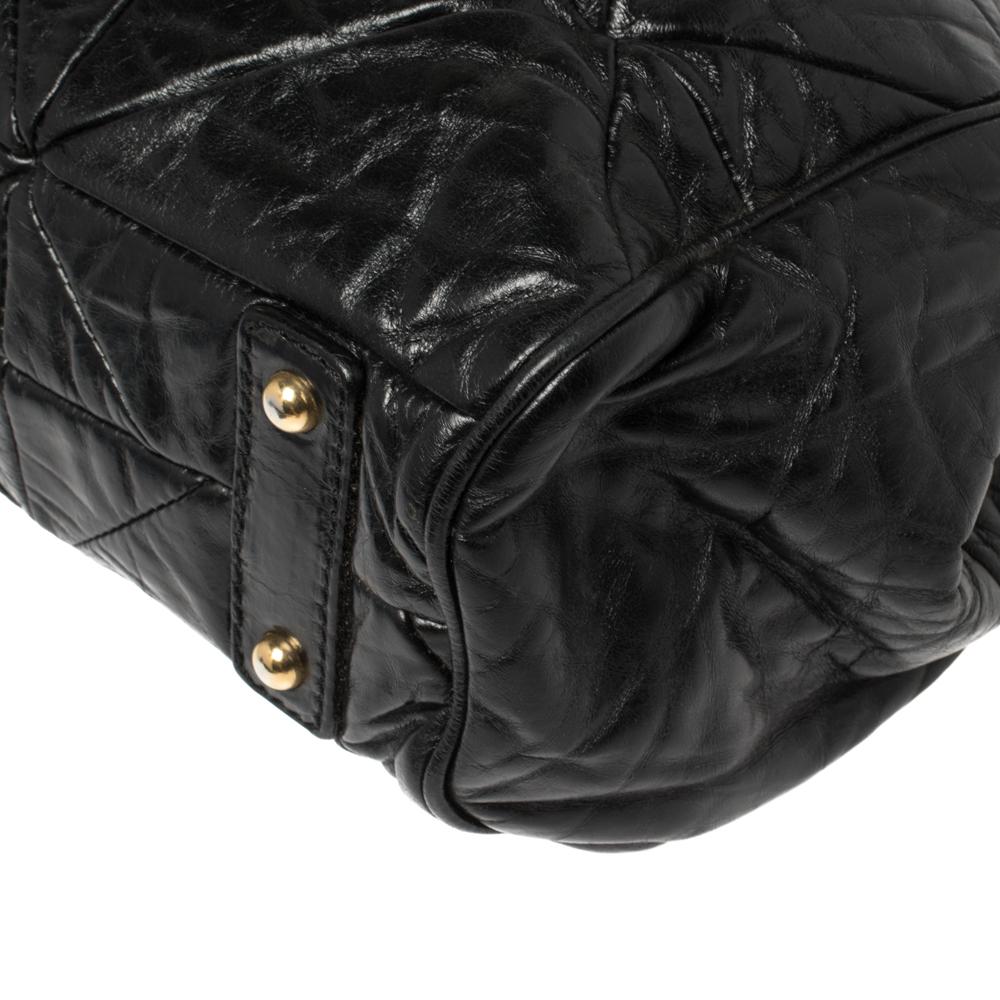 Women's Marc Jacobs Black Crinkled Leather Stam Satchel For Sale