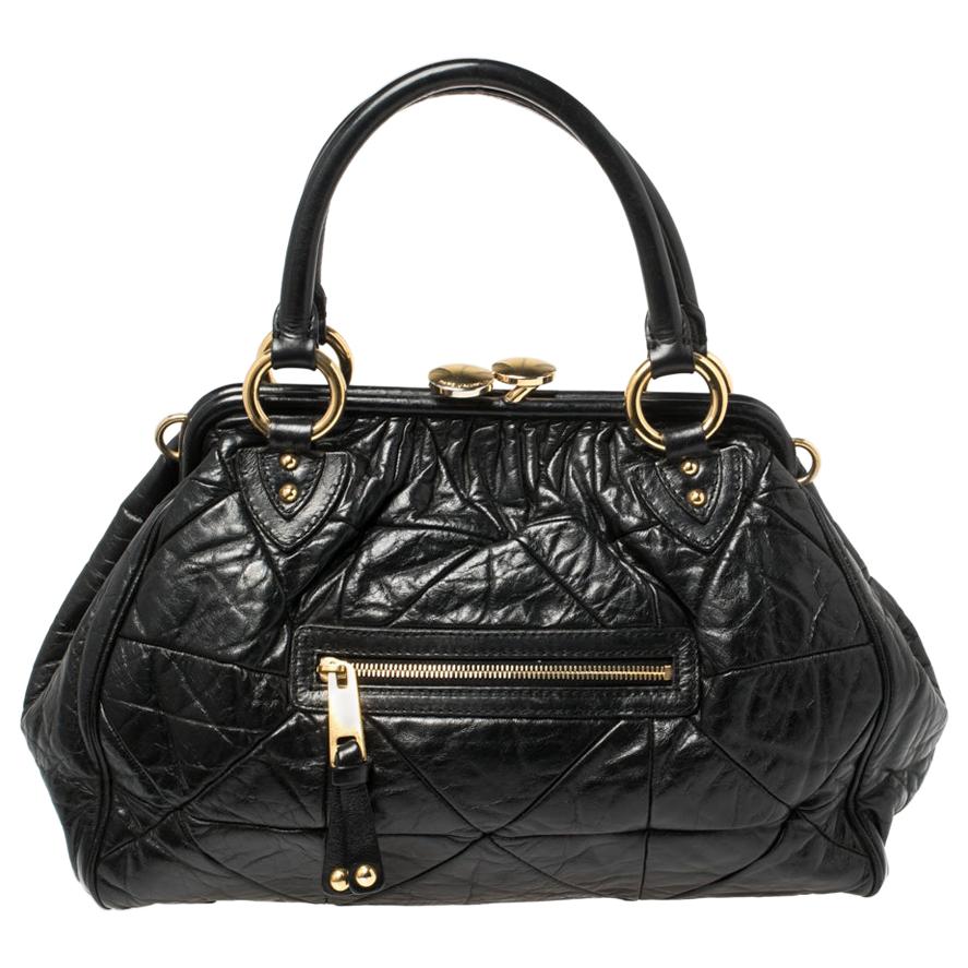 Marc Jacobs Black Crinkled Leather Stam Satchel For Sale