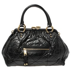 Marc Jacobs Black Crinkled Leather Stam Satchel