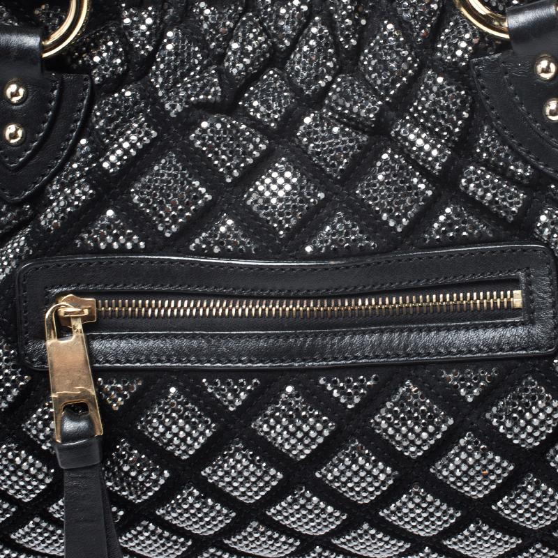 Marc Jacobs Black Crystal Embellished Quilted Leather Stam Satchel 4