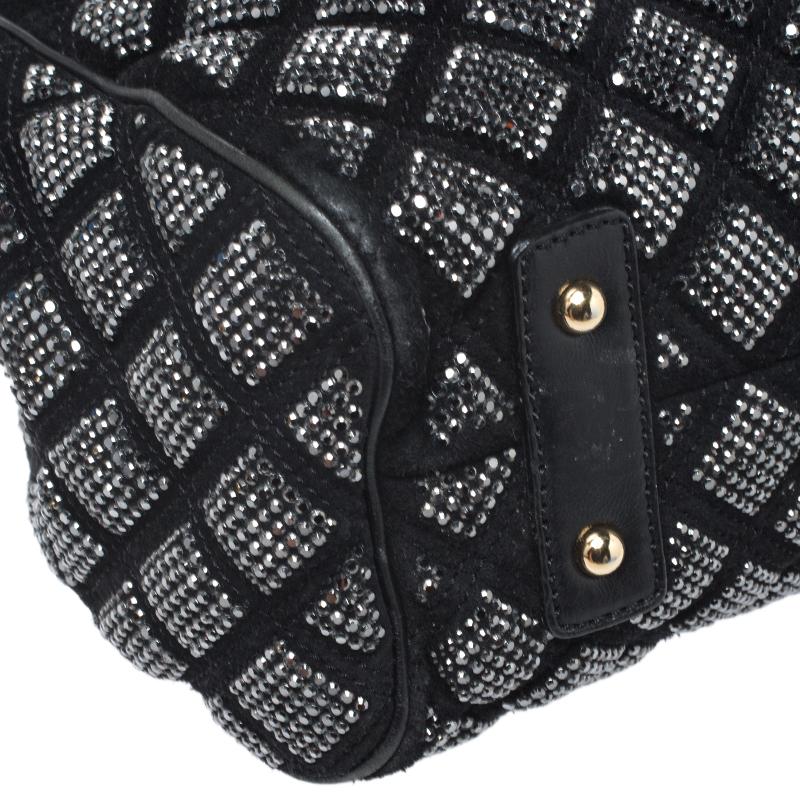 Marc Jacobs Black Crystal Embellished Quilted Leather Stam Satchel 5