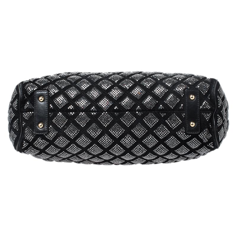Marc Jacobs Black Crystal Embellished Quilted Leather Stam Satchel In Fair Condition In Dubai, Al Qouz 2