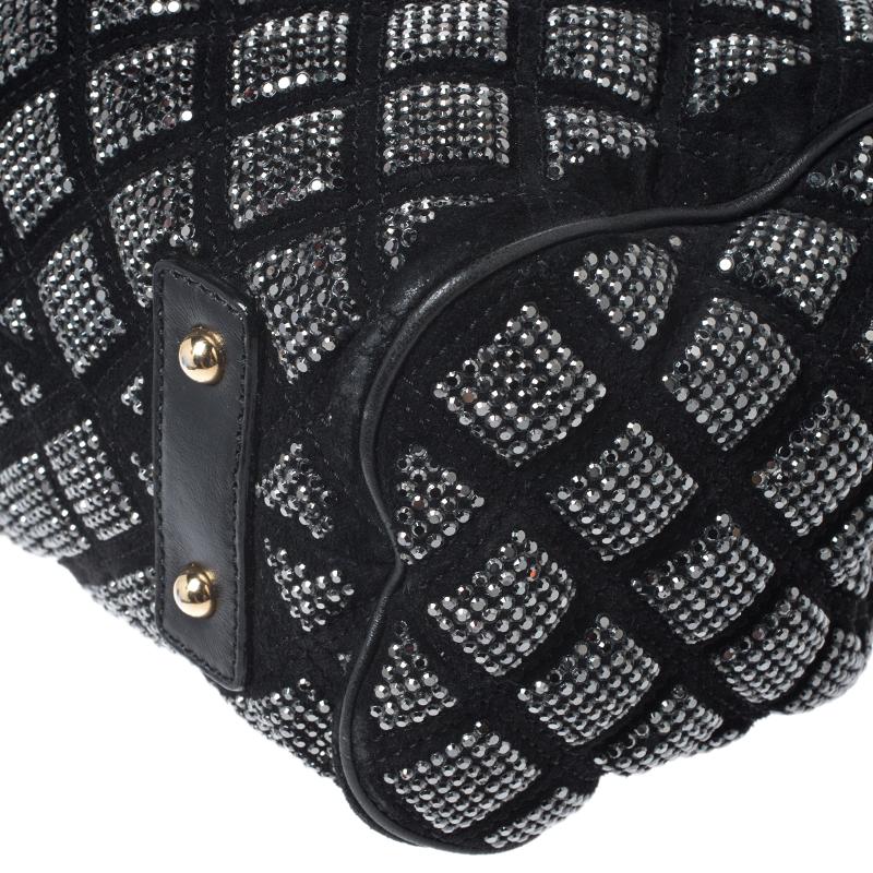 Marc Jacobs Black Crystal Embellished Quilted Leather Stam Satchel 2