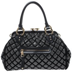 Marc Jacobs Black Crystal Embellished Quilted Leather Stam Satchel