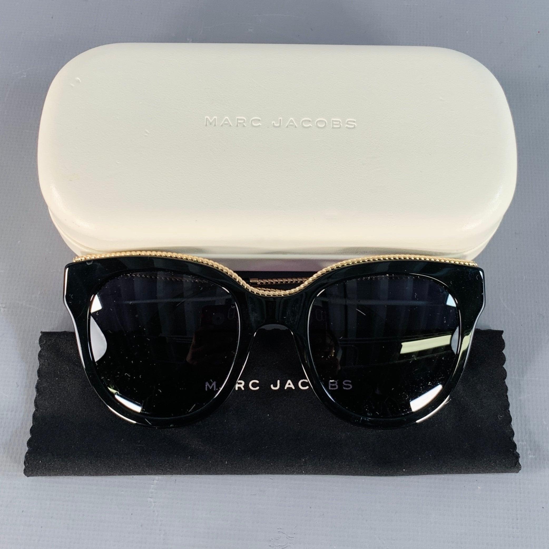 MARC JACOBS Occhiali da sole rotondi oversize in metallo acetato oro nero in vendita 2