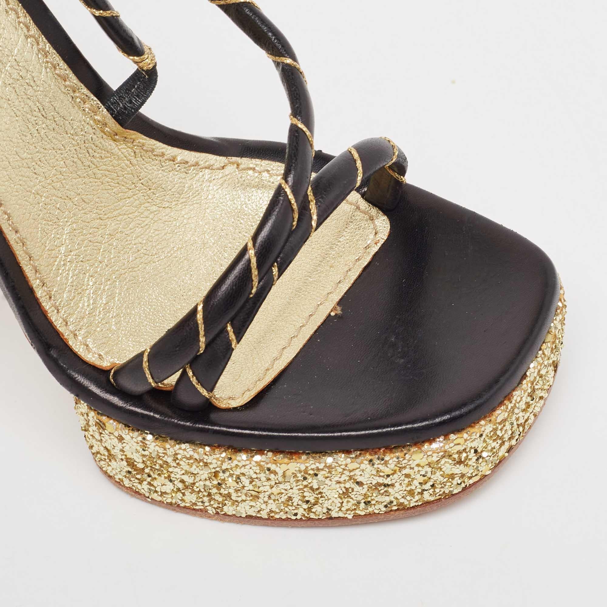 Marc Jacobs Schwarz/Gold Leder Glitter Plateau Slingback Sandalen Größe 36 im Angebot 2
