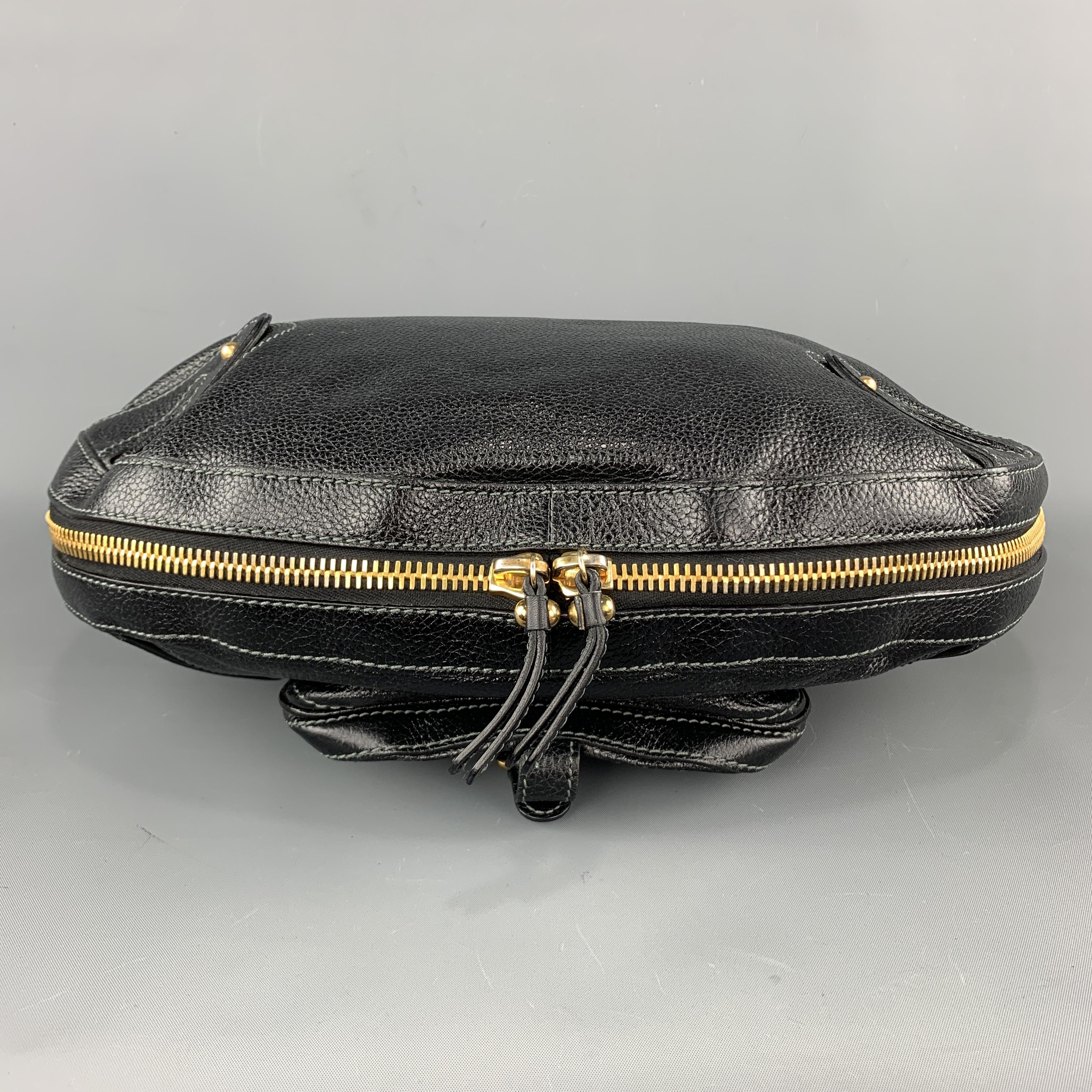 Women's MARC JACOBS Black Leather Gold Tone Lock Zip Hobo Handbag