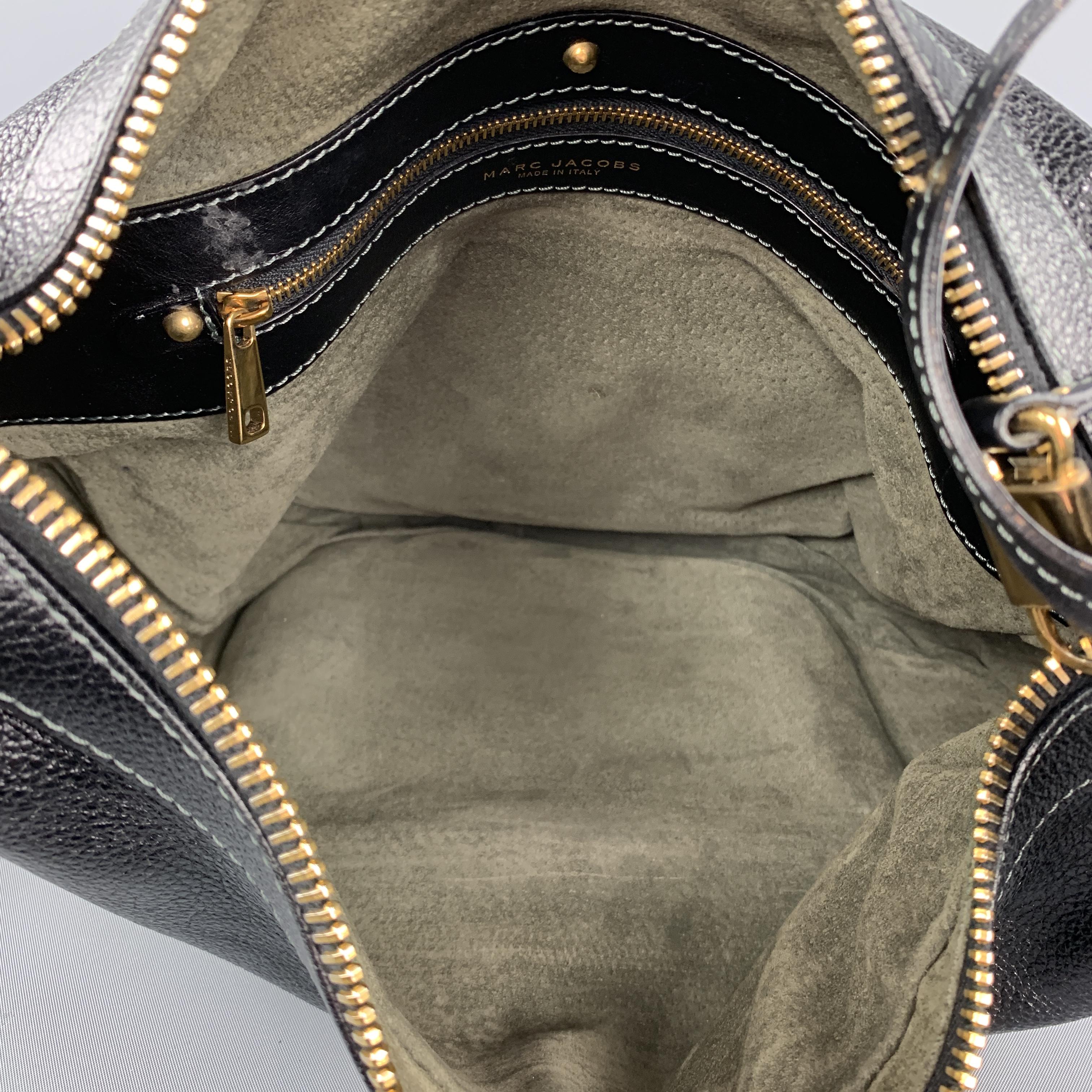 MARC JACOBS Black Leather Gold Tone Lock Zip Hobo Handbag 1